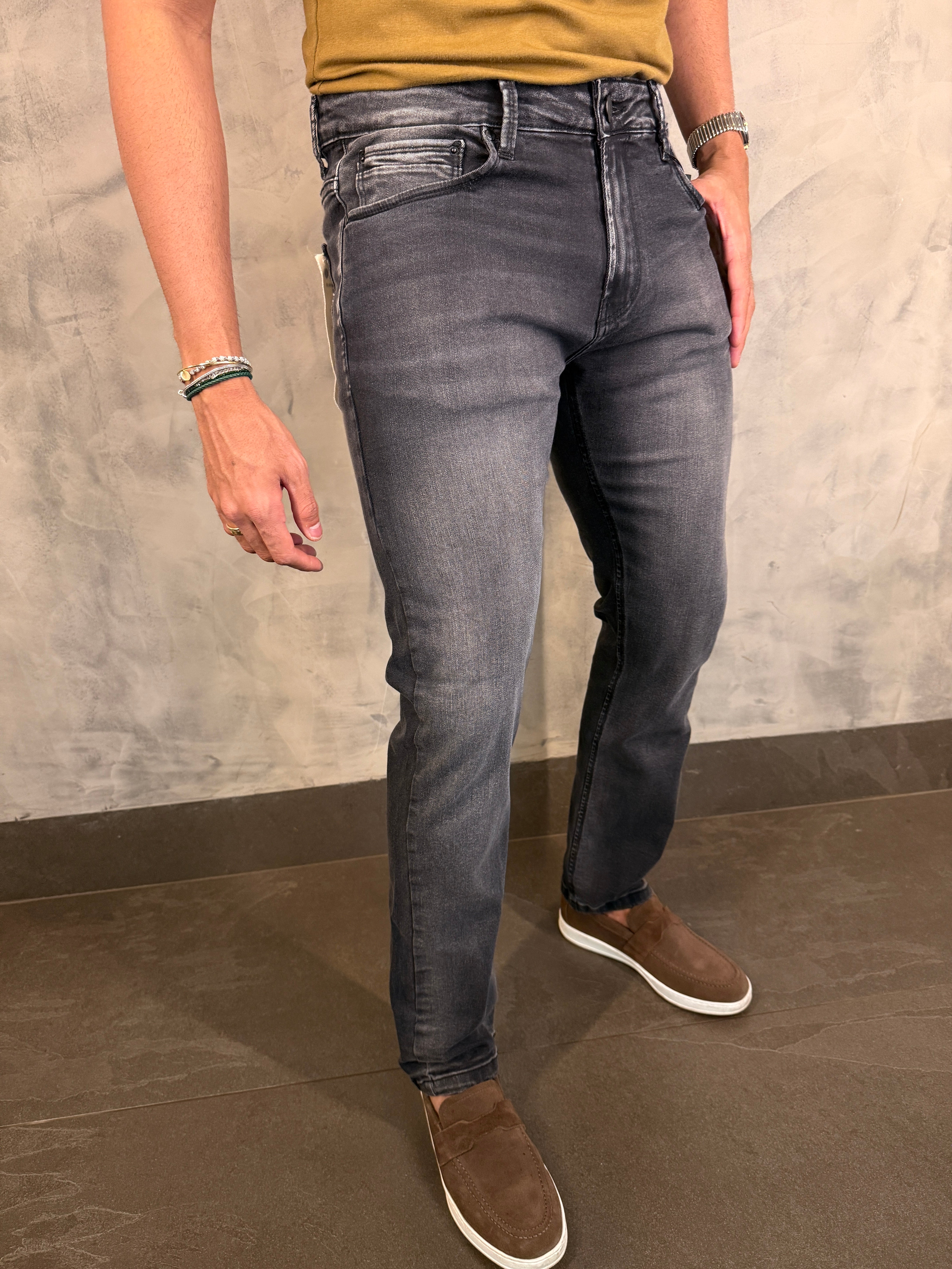 CALÇA JEANS TRIPLE DRY TOTAL BLACK SLIM PONTO H PRETO