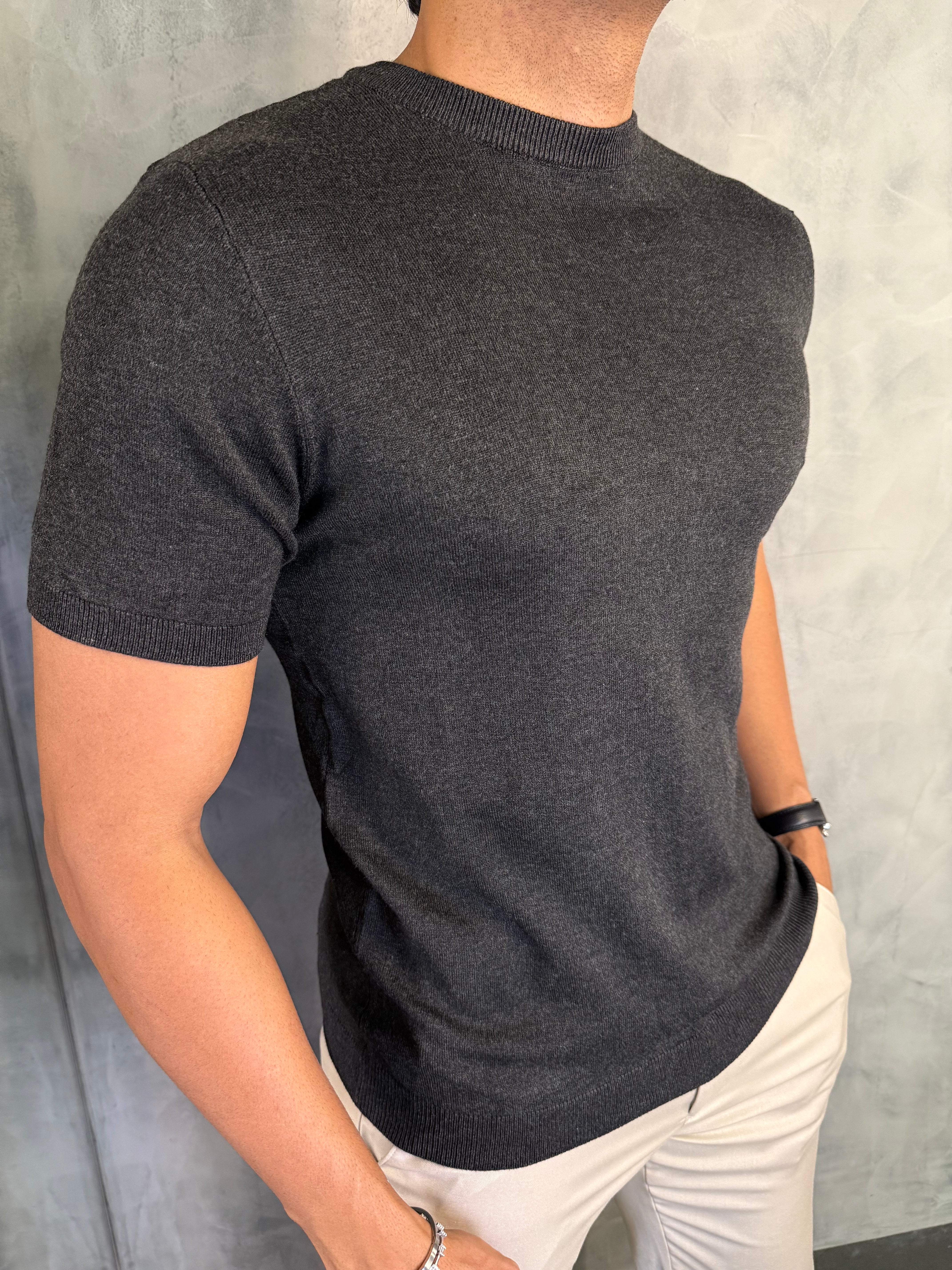 CAMISETA GOLA MÉDIA TRICOT PONTO H