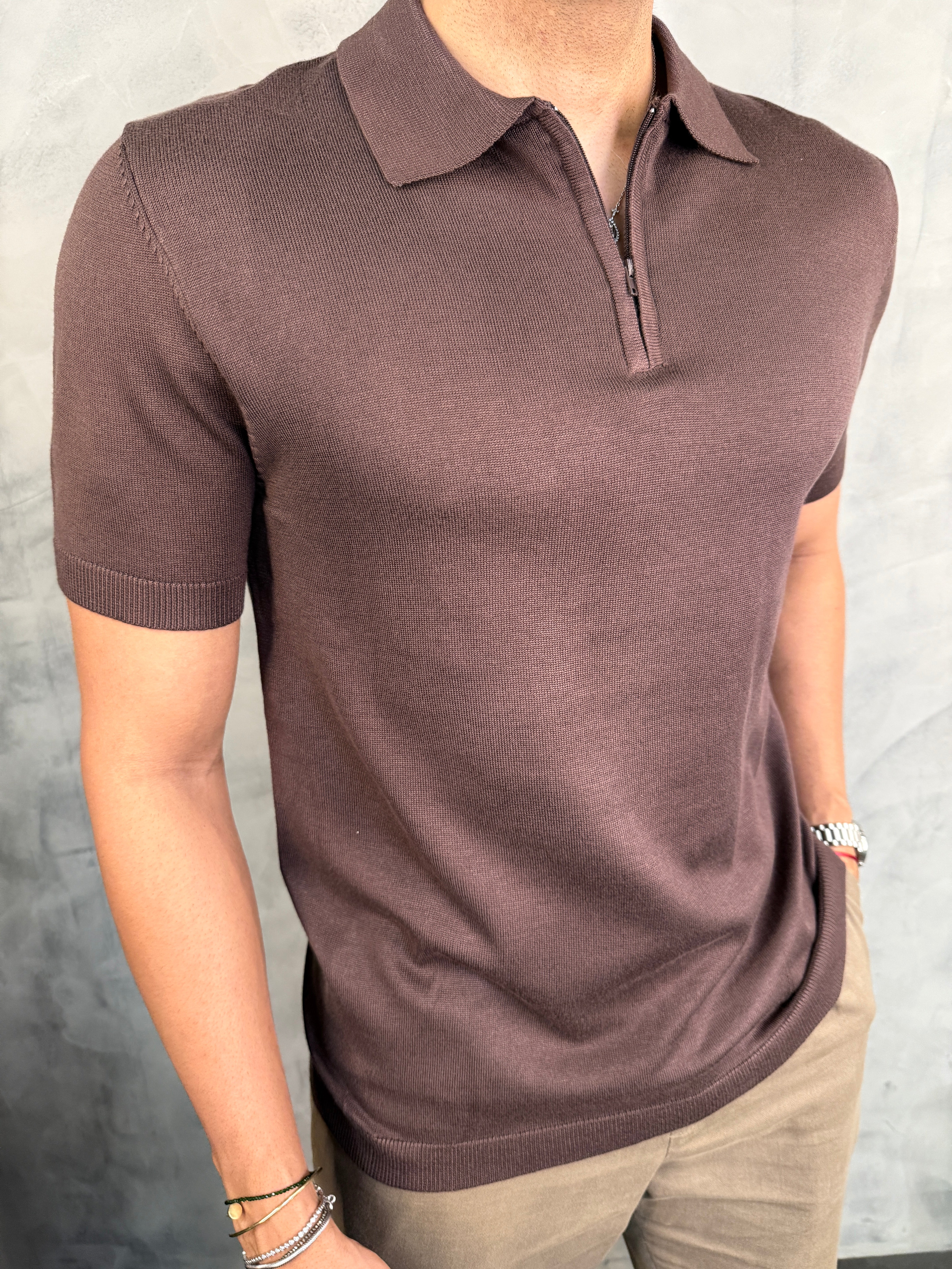 POLO TRICOT GOLA ZIPER PONTO H