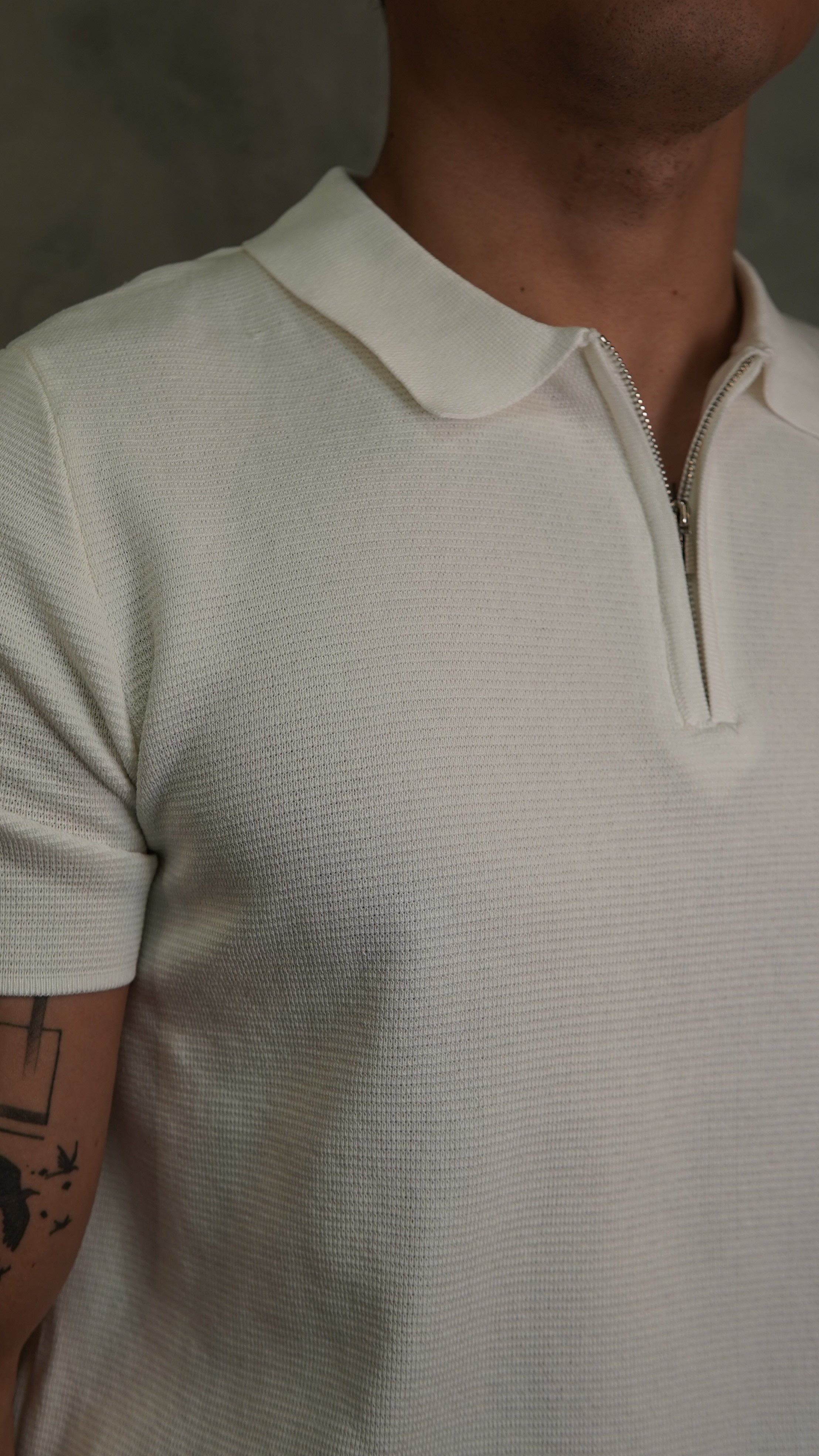 POLO ZÍPER TRICOT PONTO H BRANCO