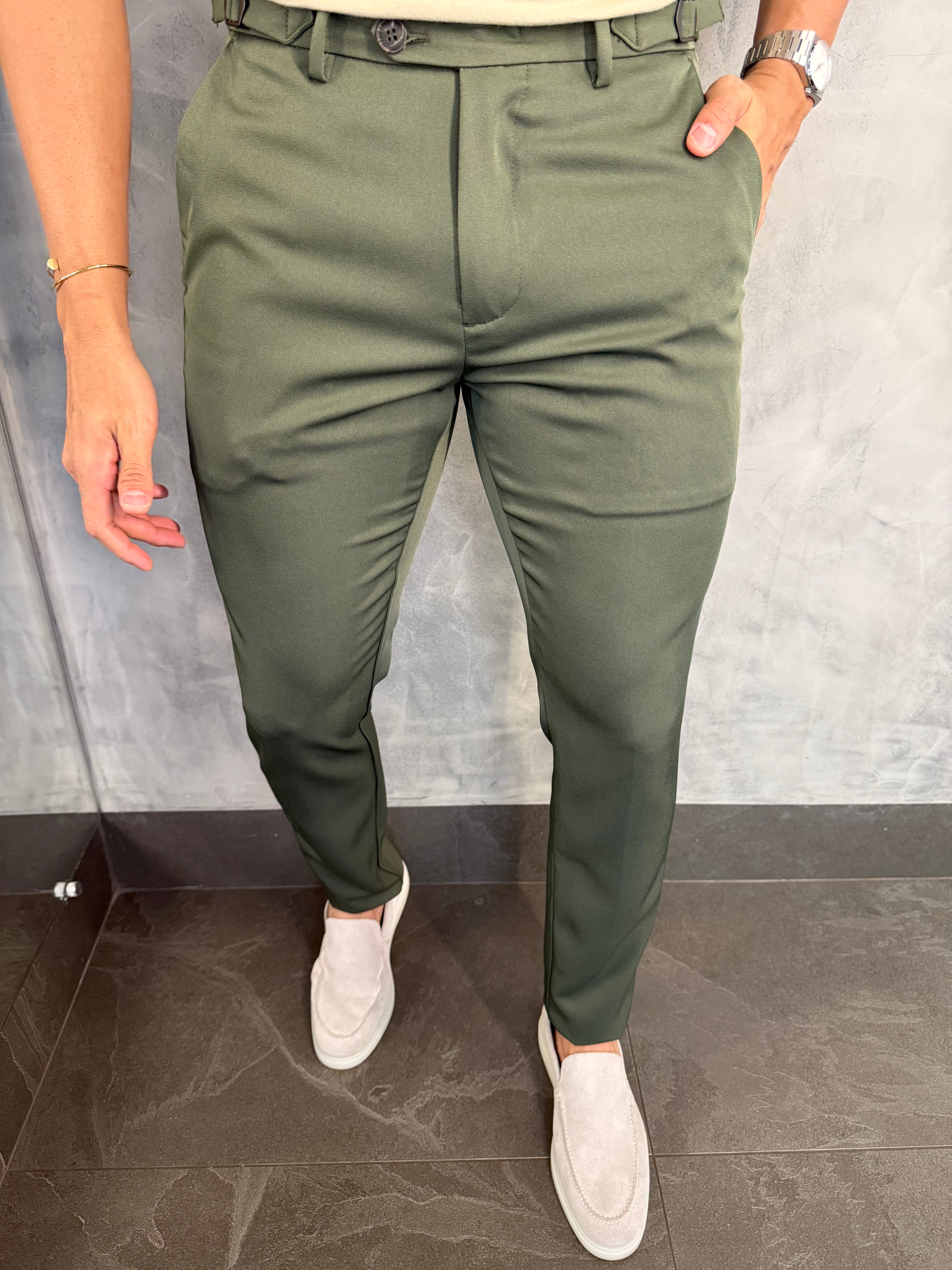 CALÇA ALF. VERONA AJUSTE LATERAL PONTO H VERDE MILITAR