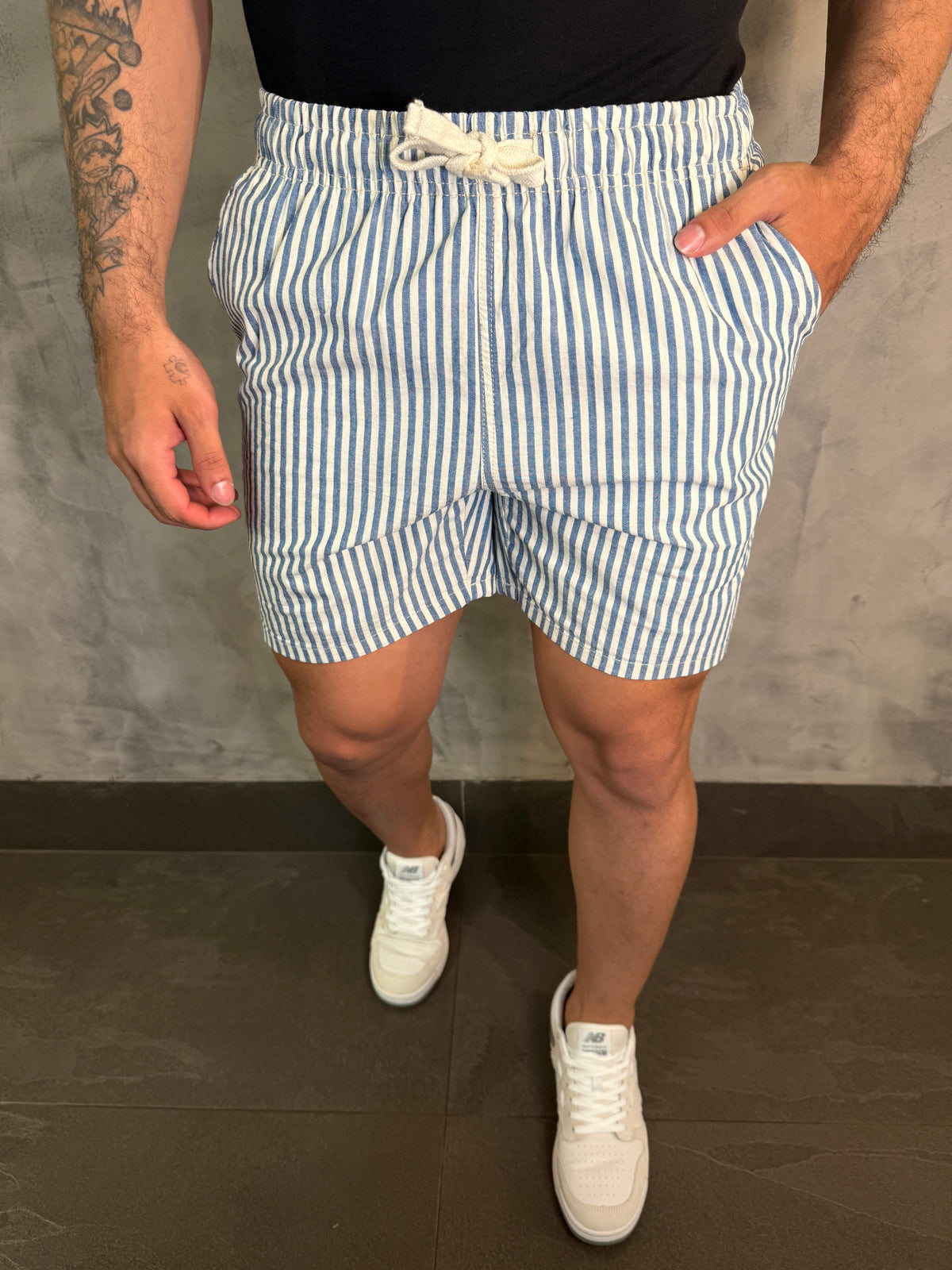 SHORTS TELA LISTRAS KINGEJOE NAVY AZUL