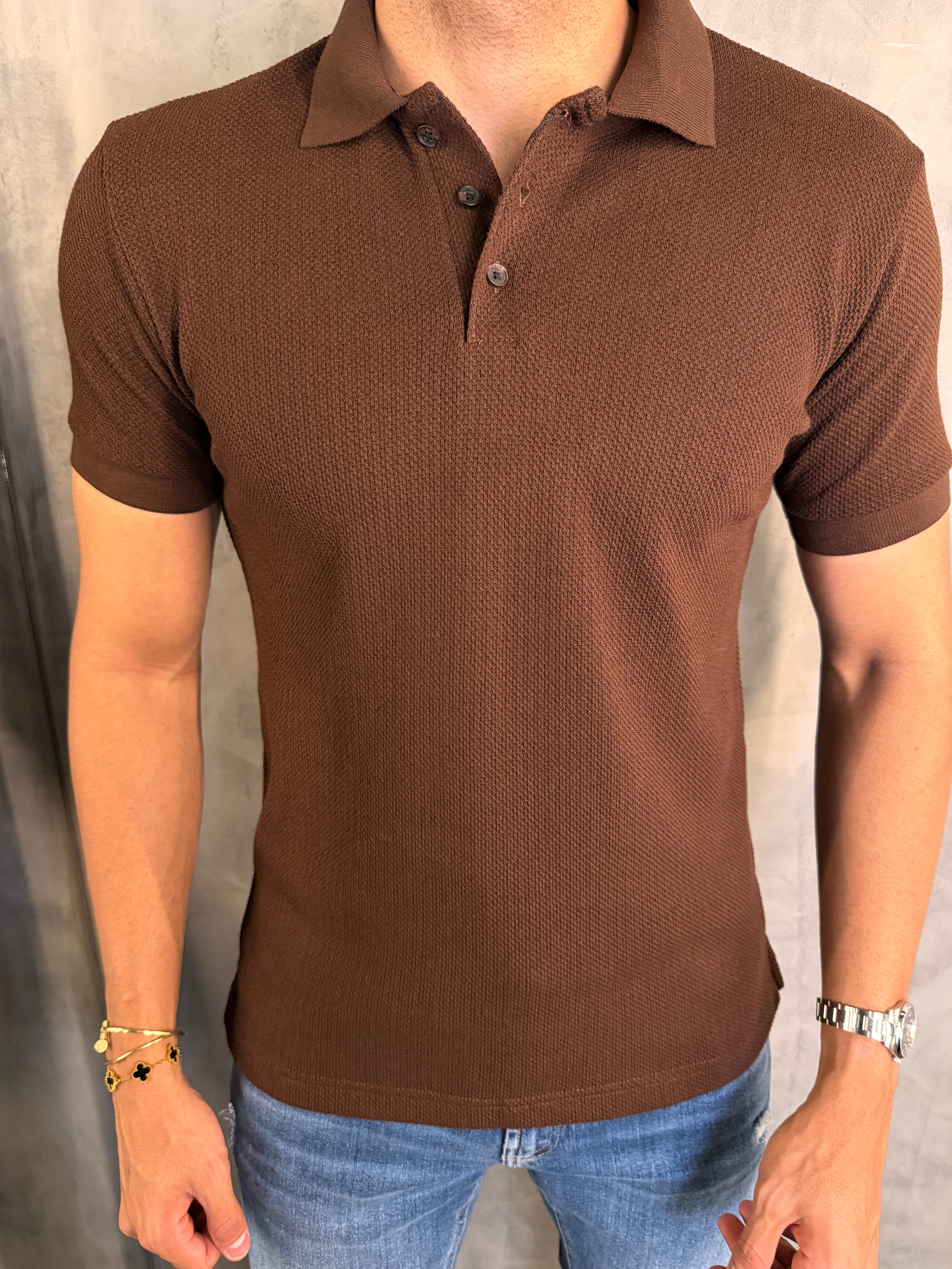 POLO MALHA TRICOT KINGEJOE MARROM