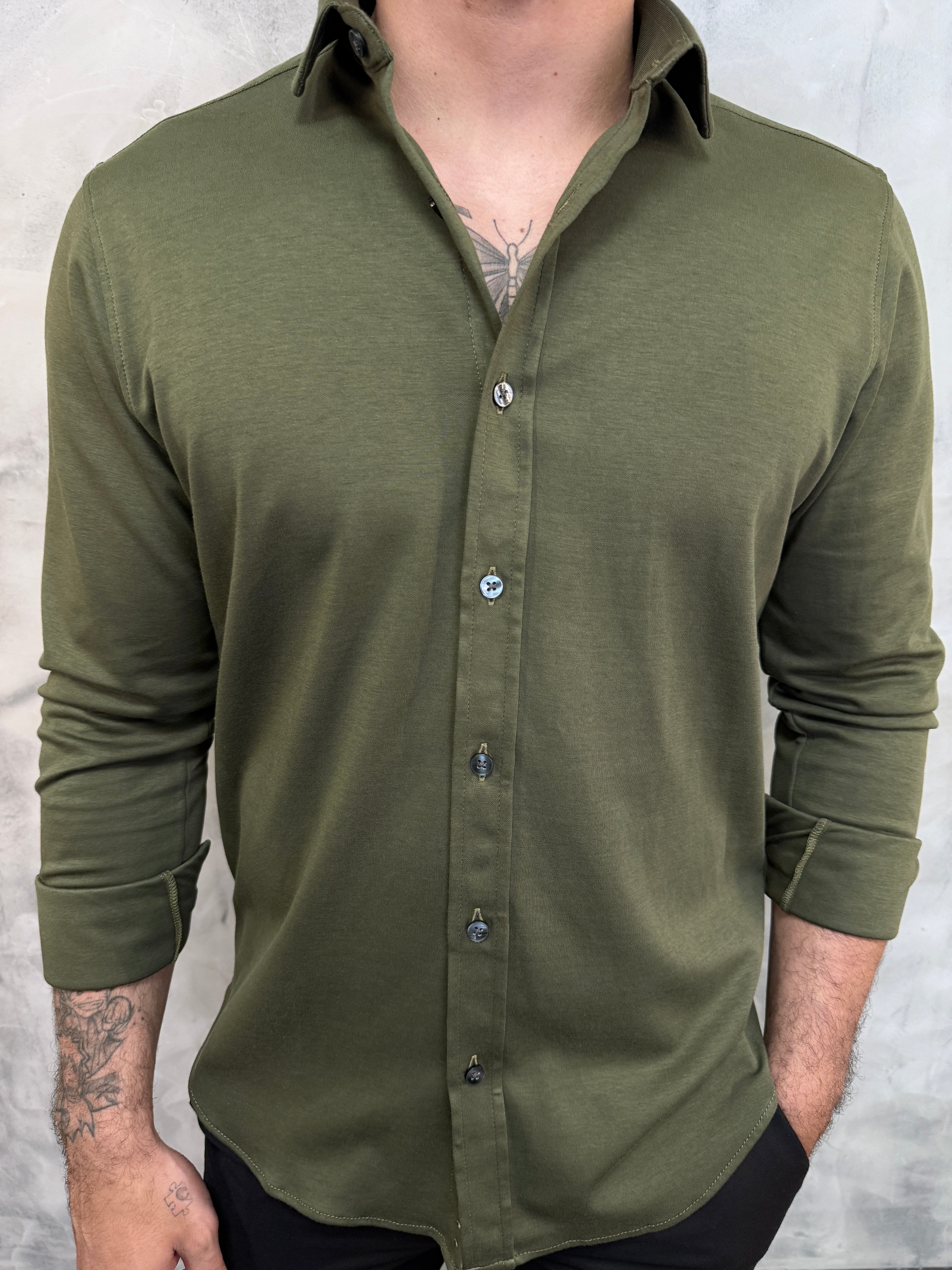 CAMISA M/L ALGODÃO PIMA PONTO H VERDE OLIVA