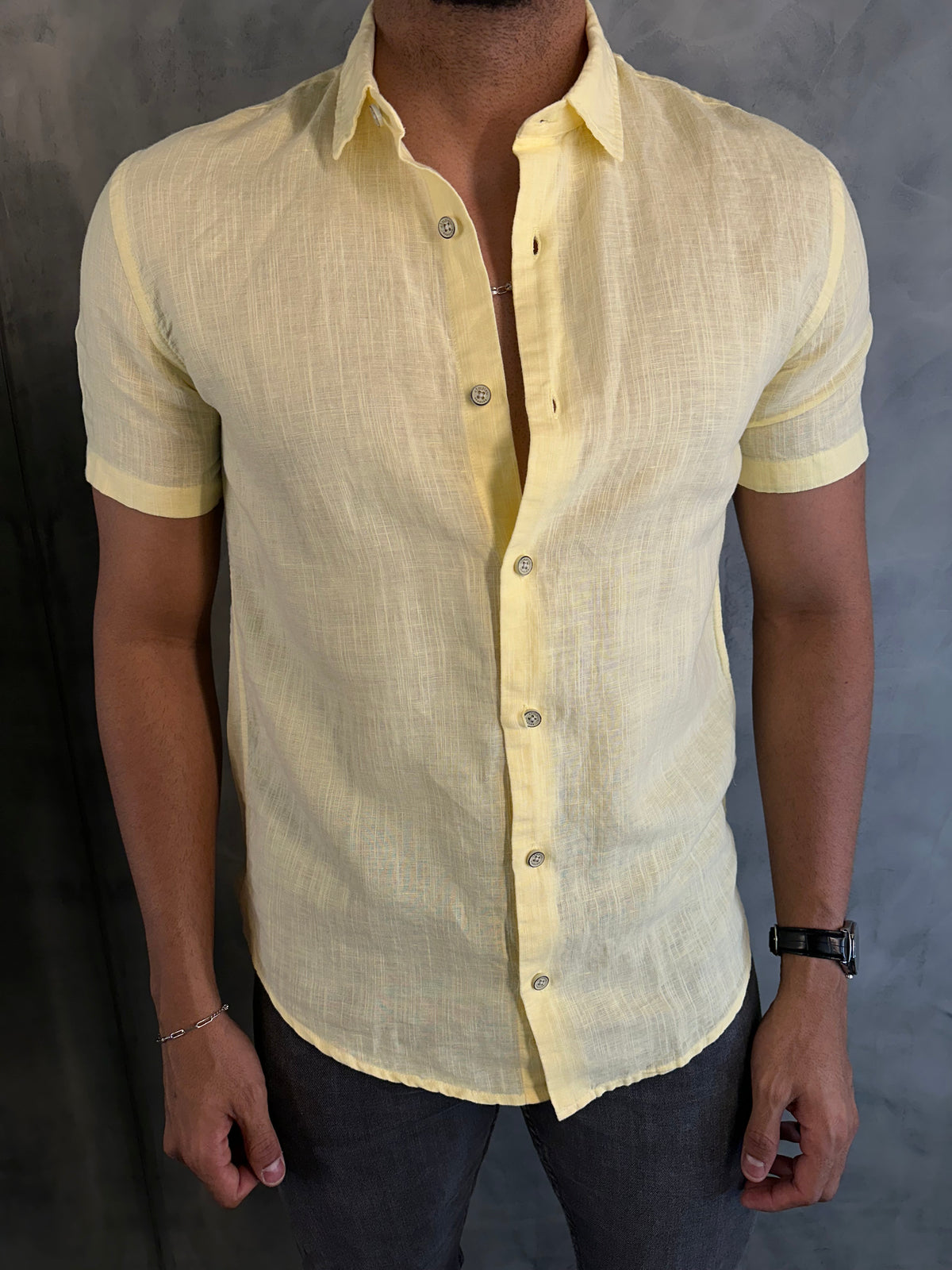 CAMISA M/C LINHO SIMPLES RESERVA AMARELO