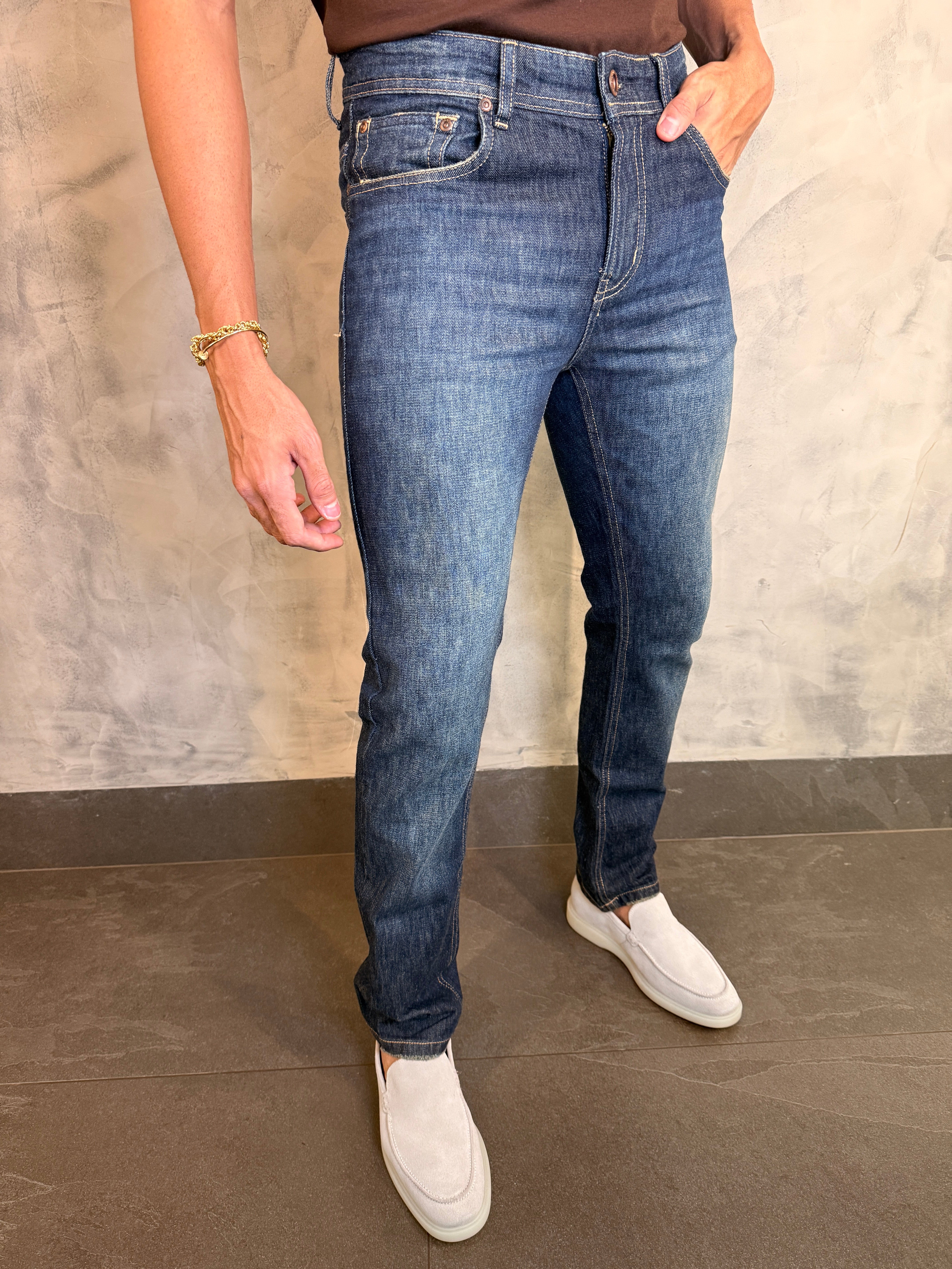 CALÇA JEANS PREMIUM VINTAGE DENIM SLIM KINGEJOE BLUE