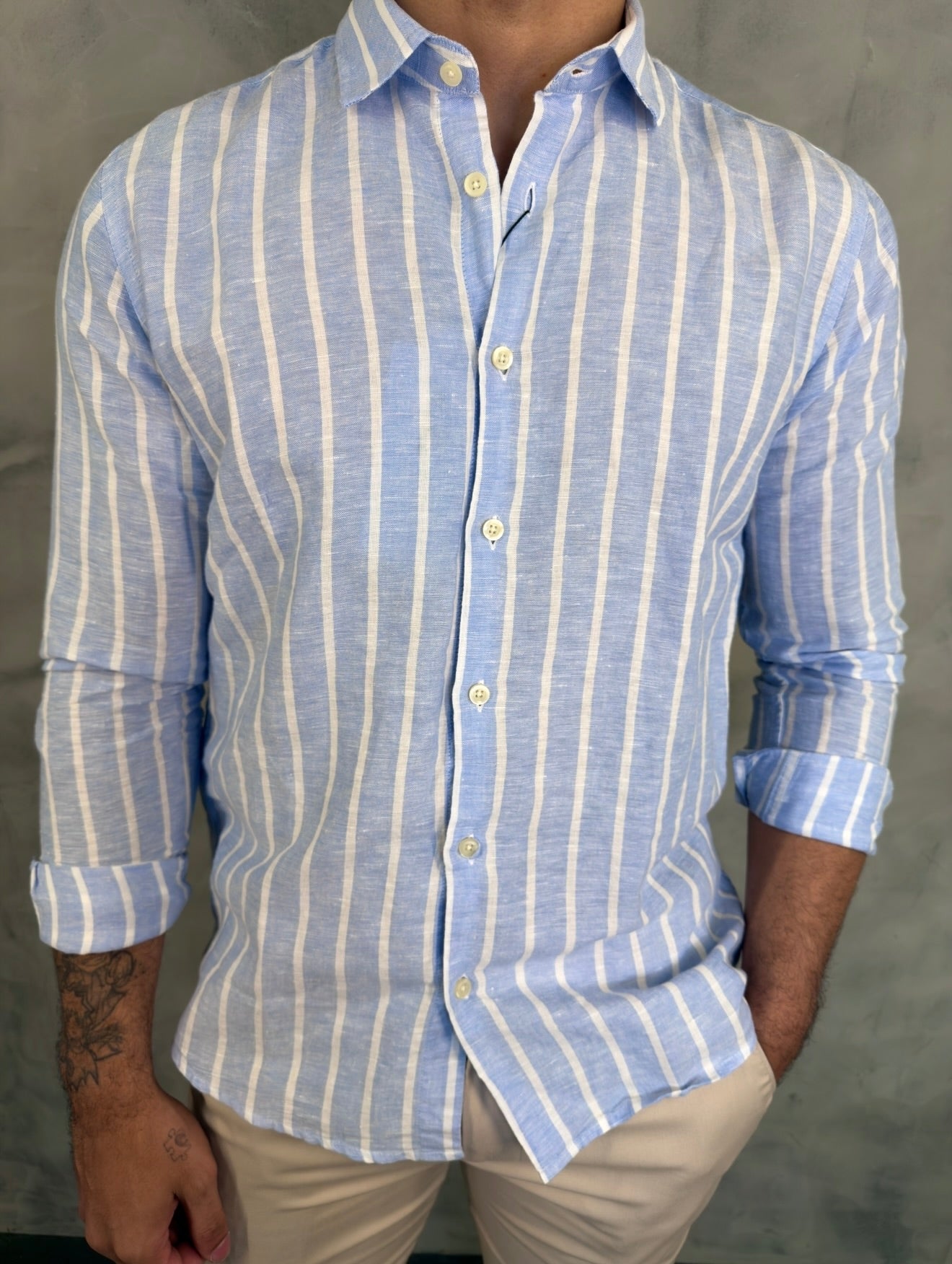CAMISA M/L SOSSEGO PONTO H LISTRAS AZUL BB