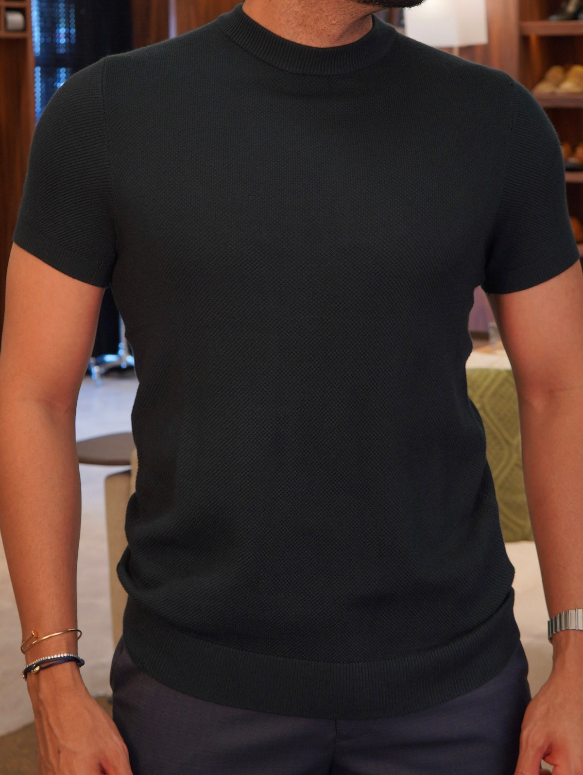 CAMISETA TRICOT GOLA MÉDIA PONTO H
