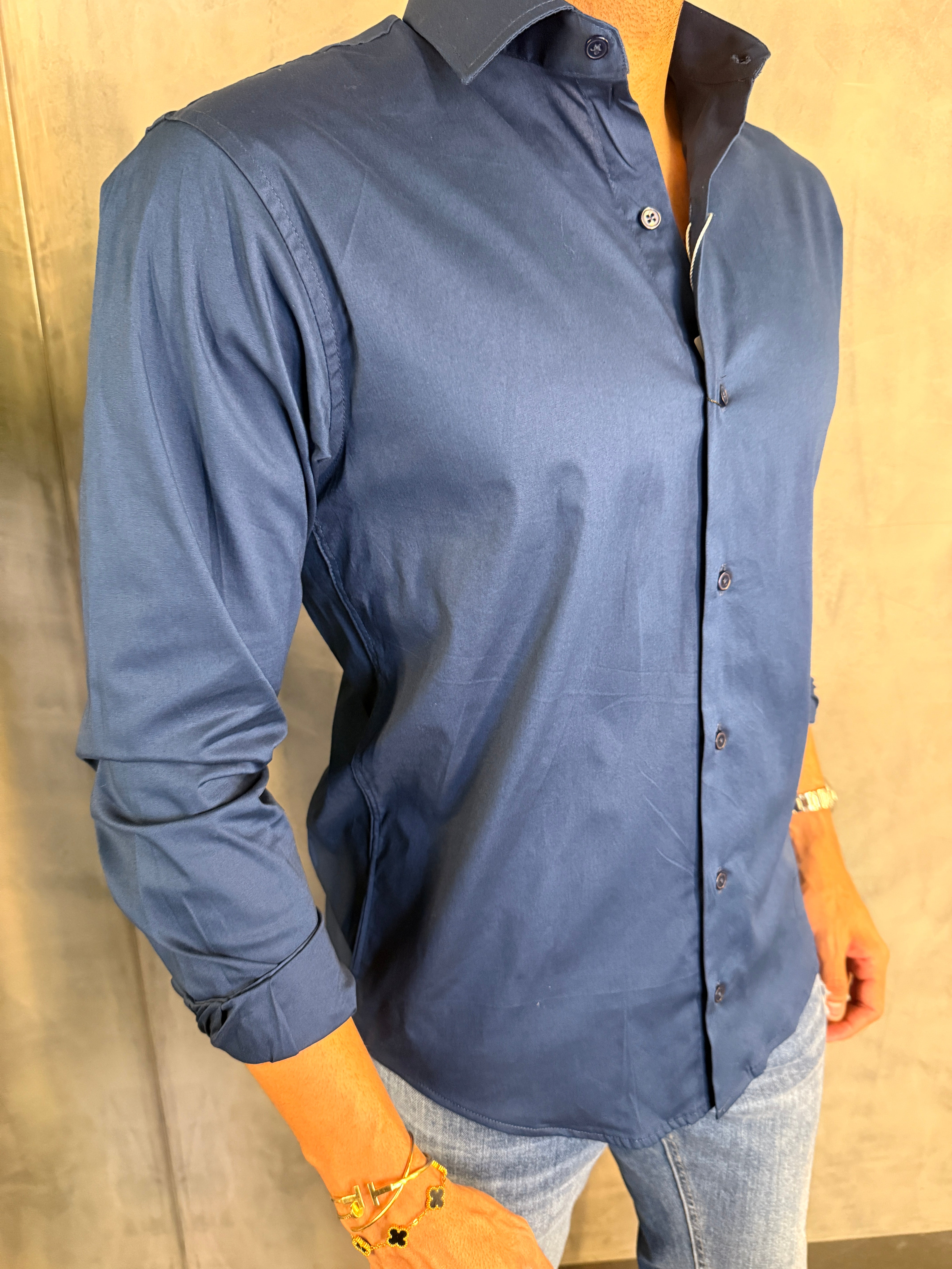 CAMISA M/L SLIM TRICOLINE C/ ELASTANO PONTO H