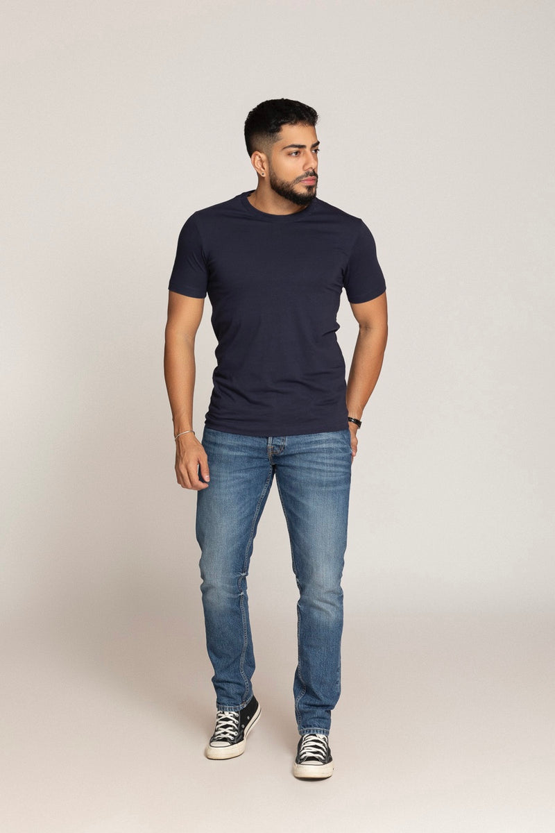 CAMISETA SLIM FIT PONTO H AZUL MARINHO