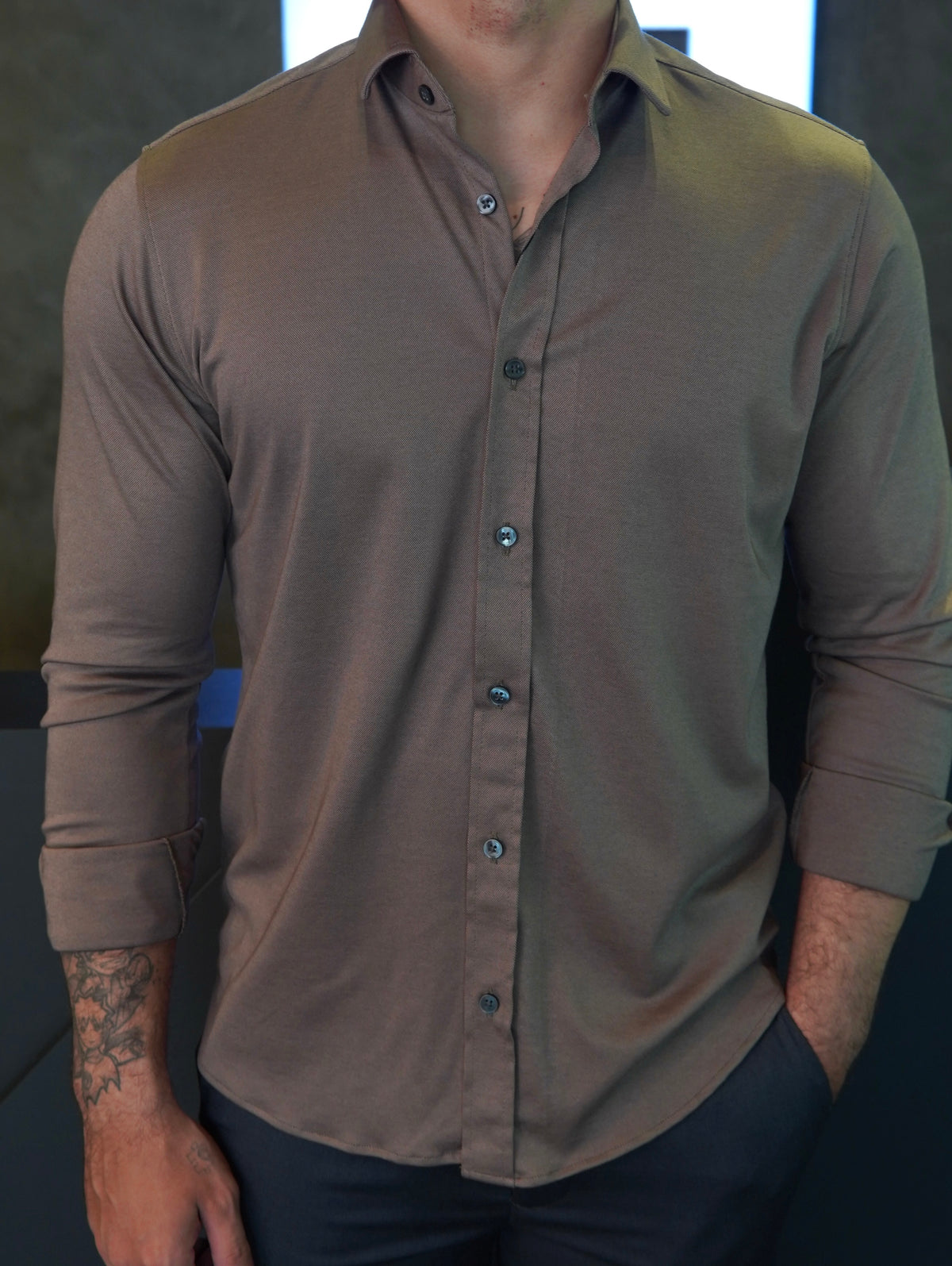 CAMISA M/L ALGODÃO PIMA PONTO H MARROM