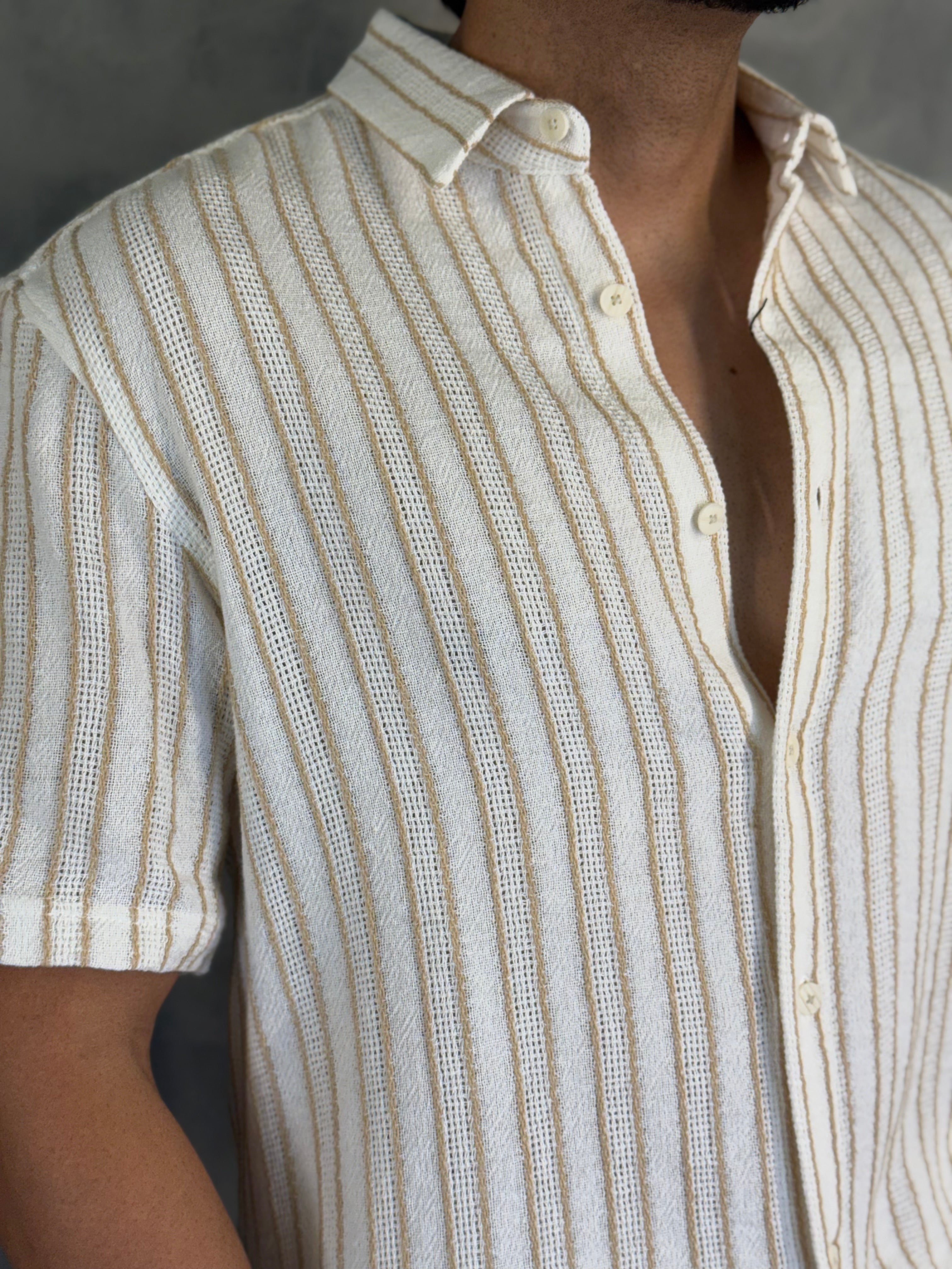 CAMISA M/C TRICOT LISTRADO PONTO H OFF WHITE
