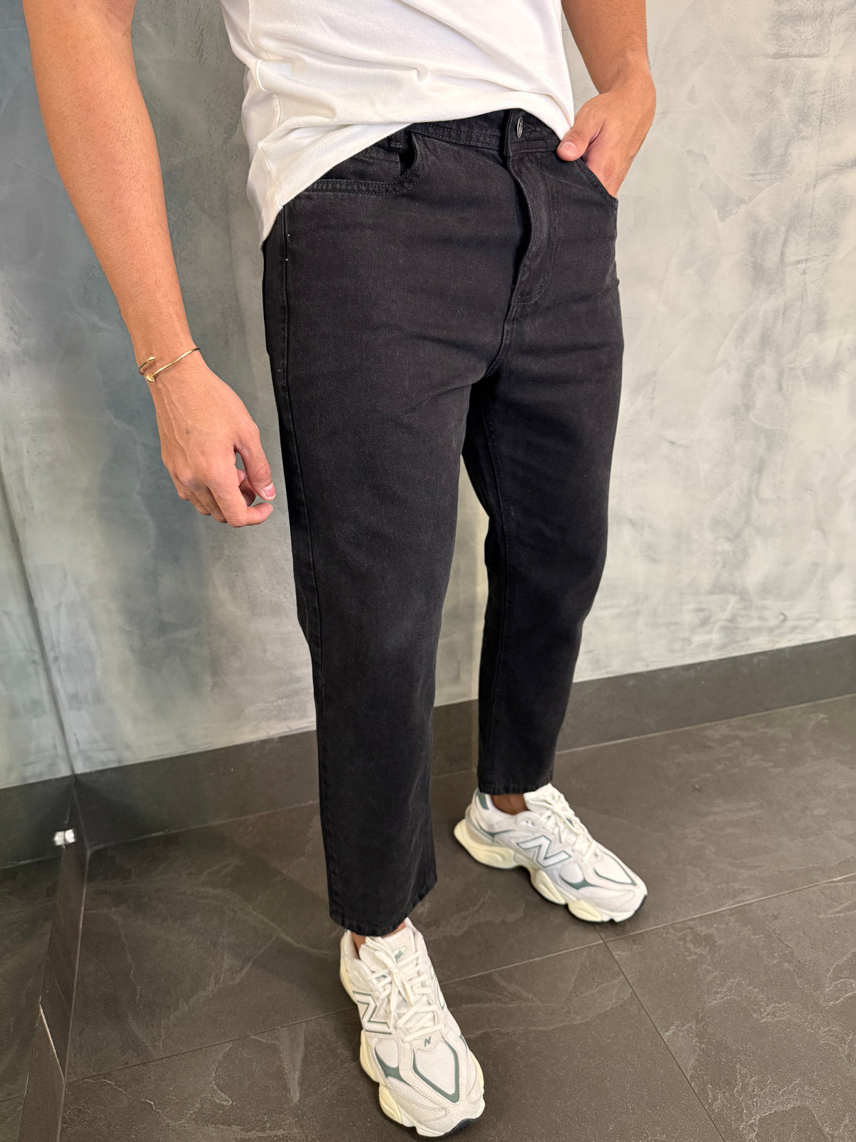 CALÇA JEANS SLIM CROPPED FOCATTO PRETO