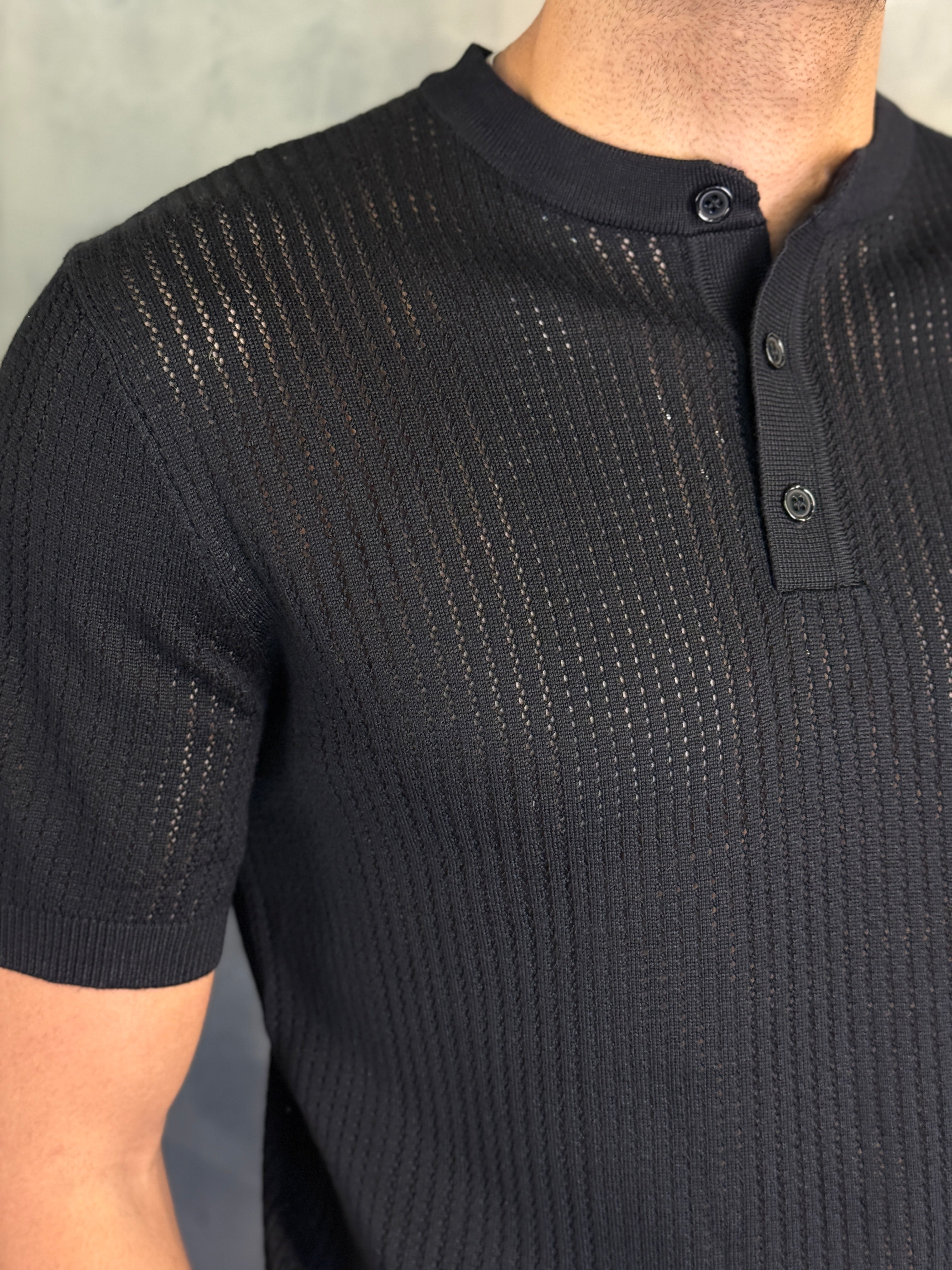 CAMISETA GOLA HENLEY TRICOT PONTO H