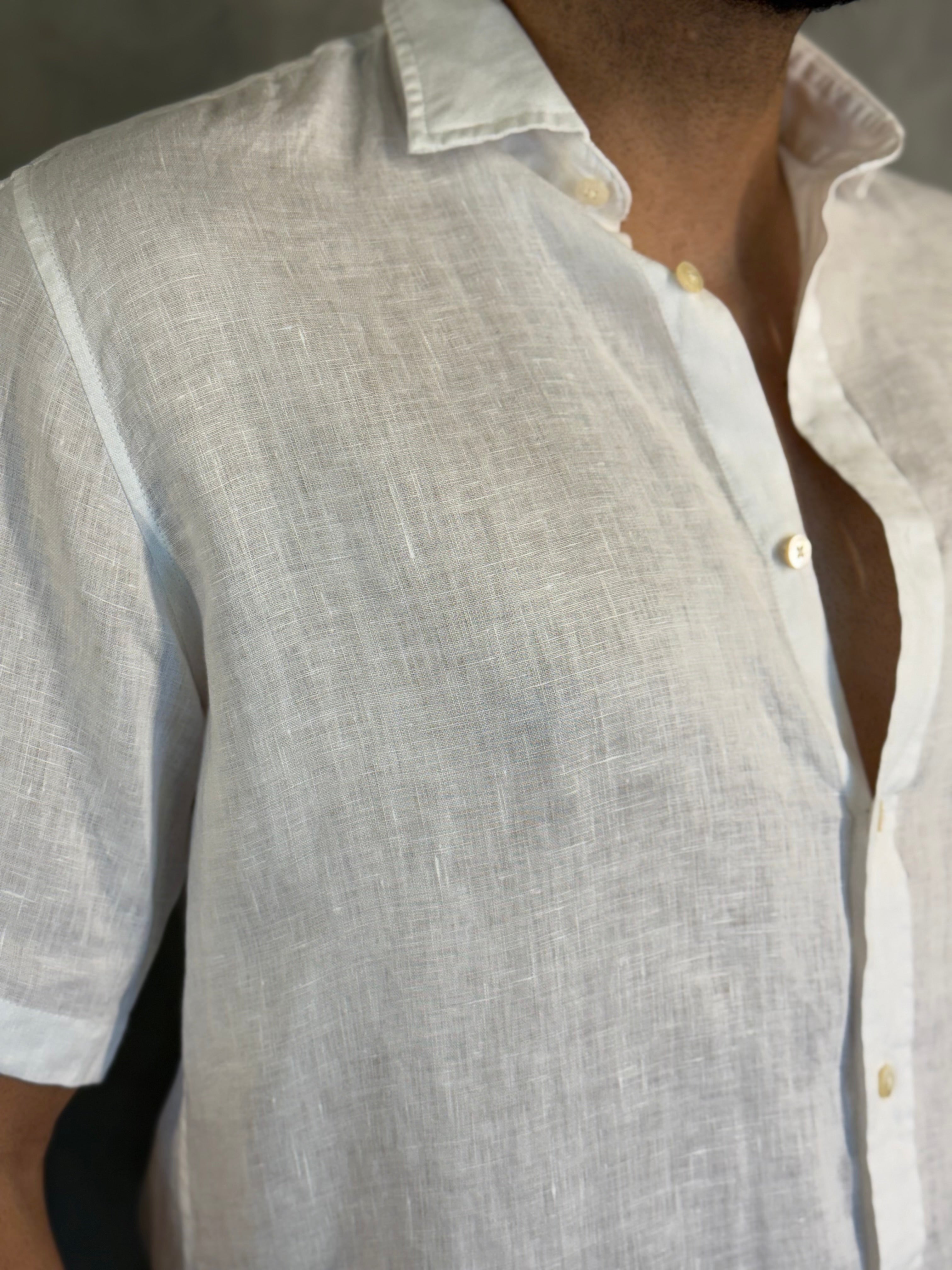 CAMISA M/C PURO LINHO PONTO H BRANCO