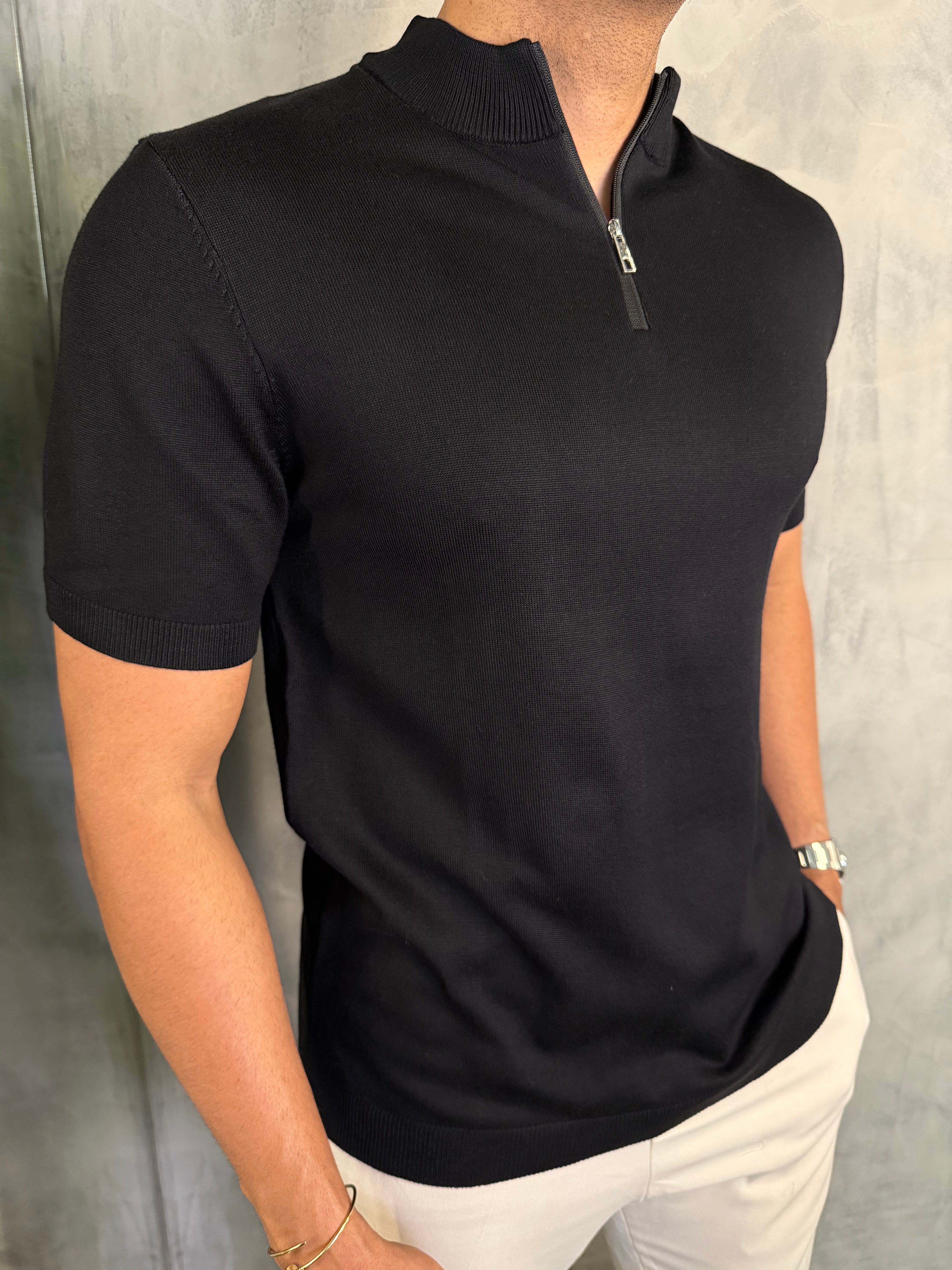 CAMISETA GOLA MÉDIA ZÍPER TRICOT PONTO H