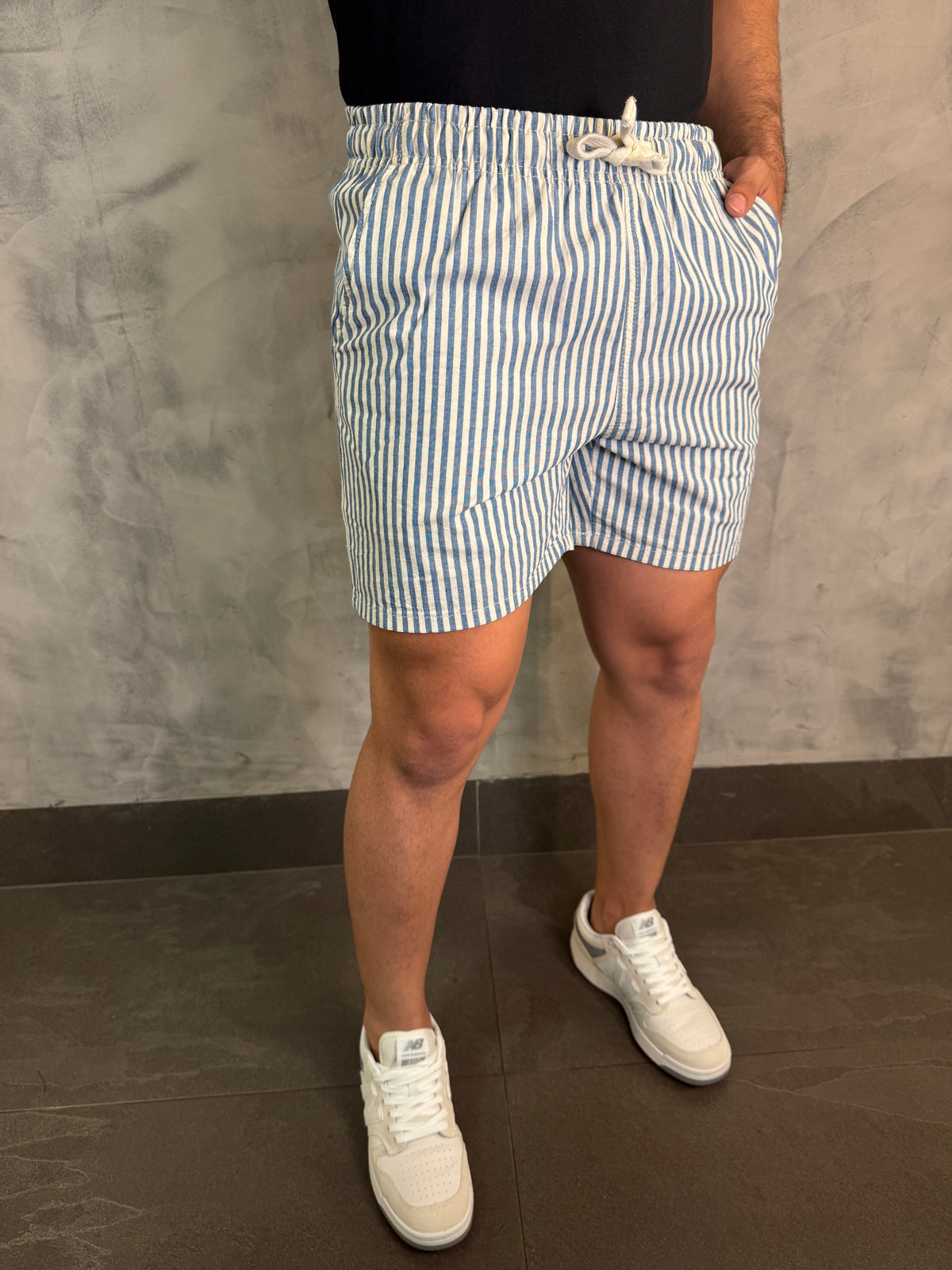 SHORTS TELA LISTRAS KINGEJOE NAVY AZUL