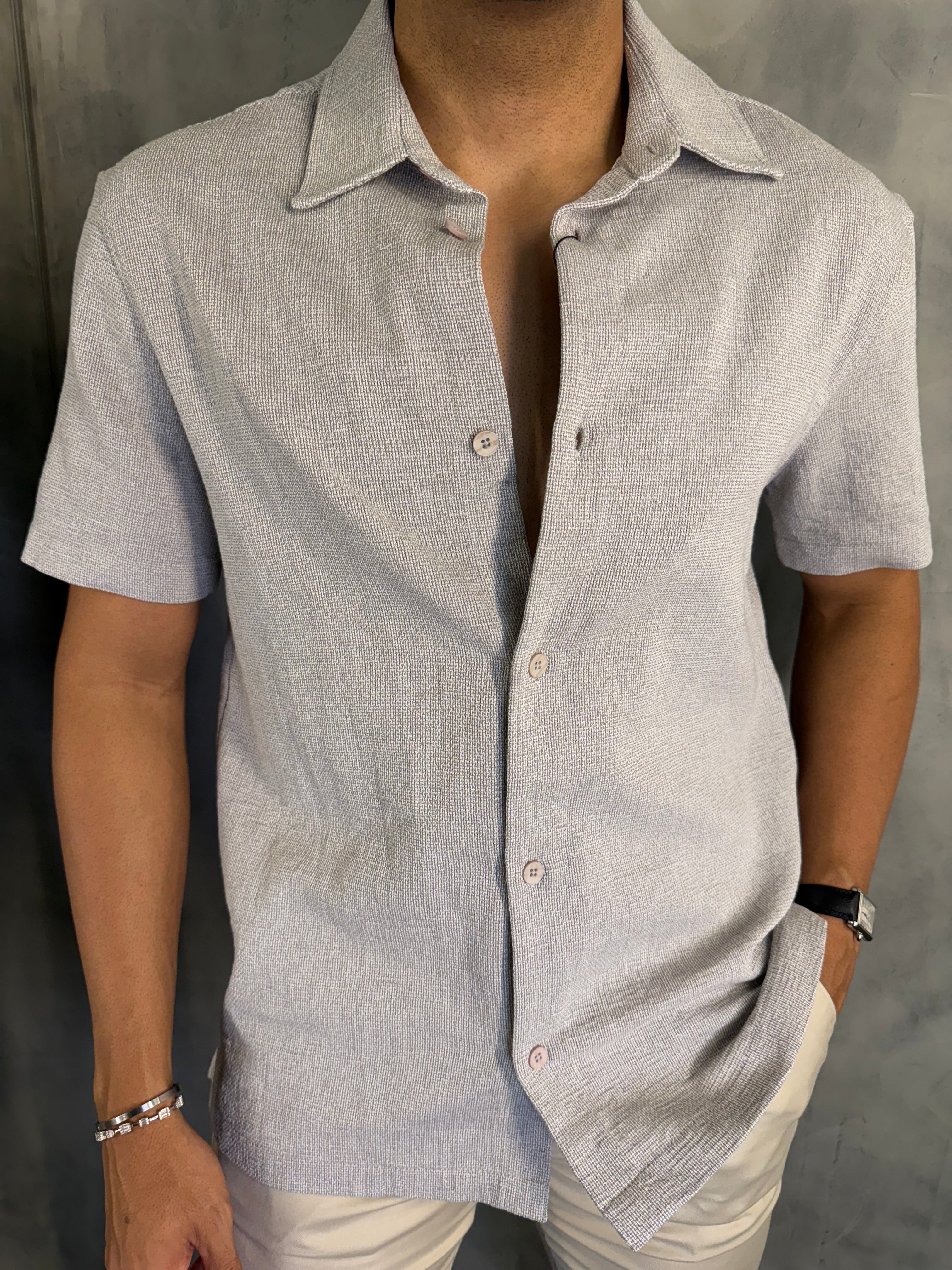 CAMISA M/C TRICOT PONTO H CINZA