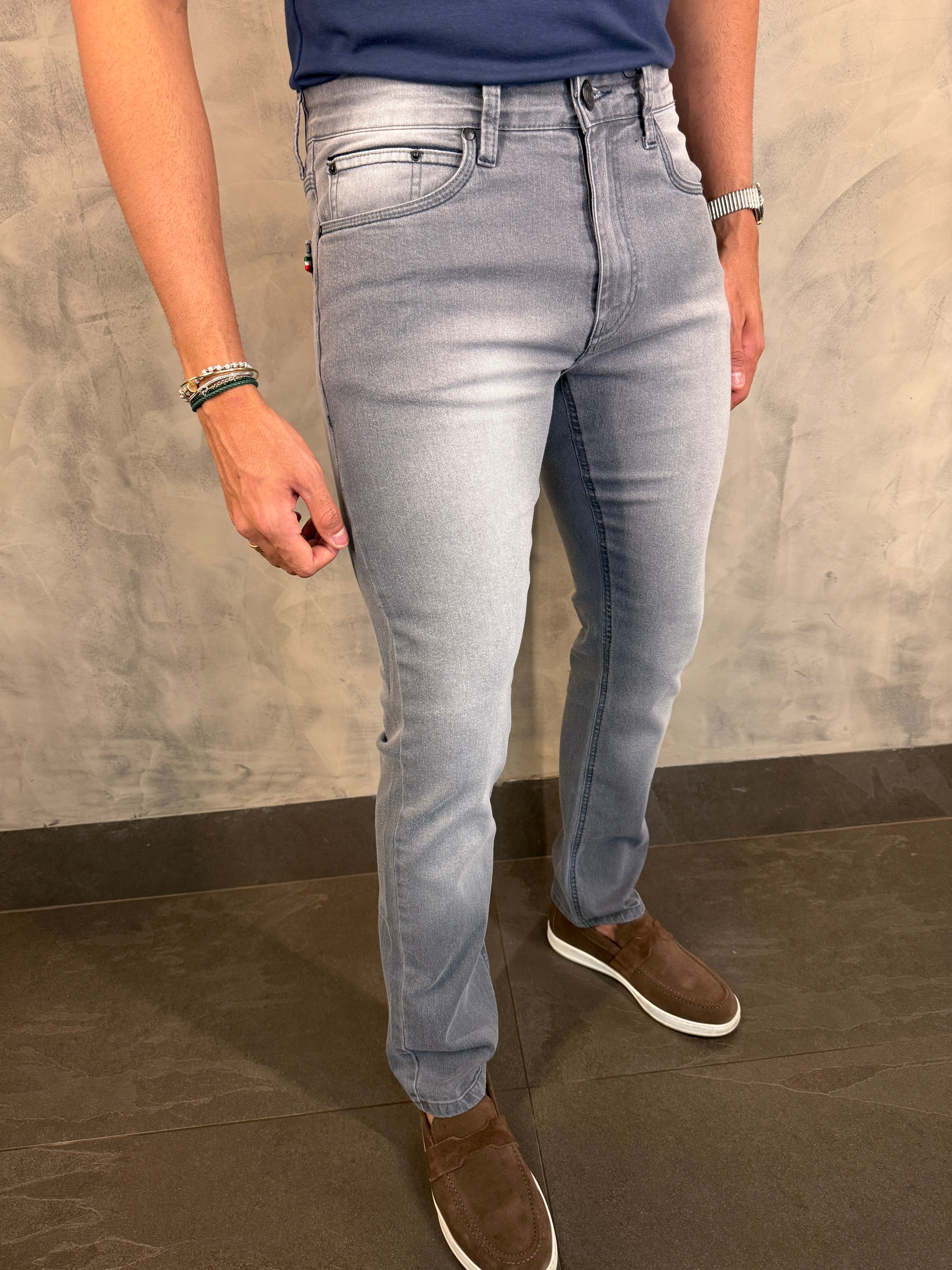 CALÇA JEANS GREY SLIM PONTO H CINZA
