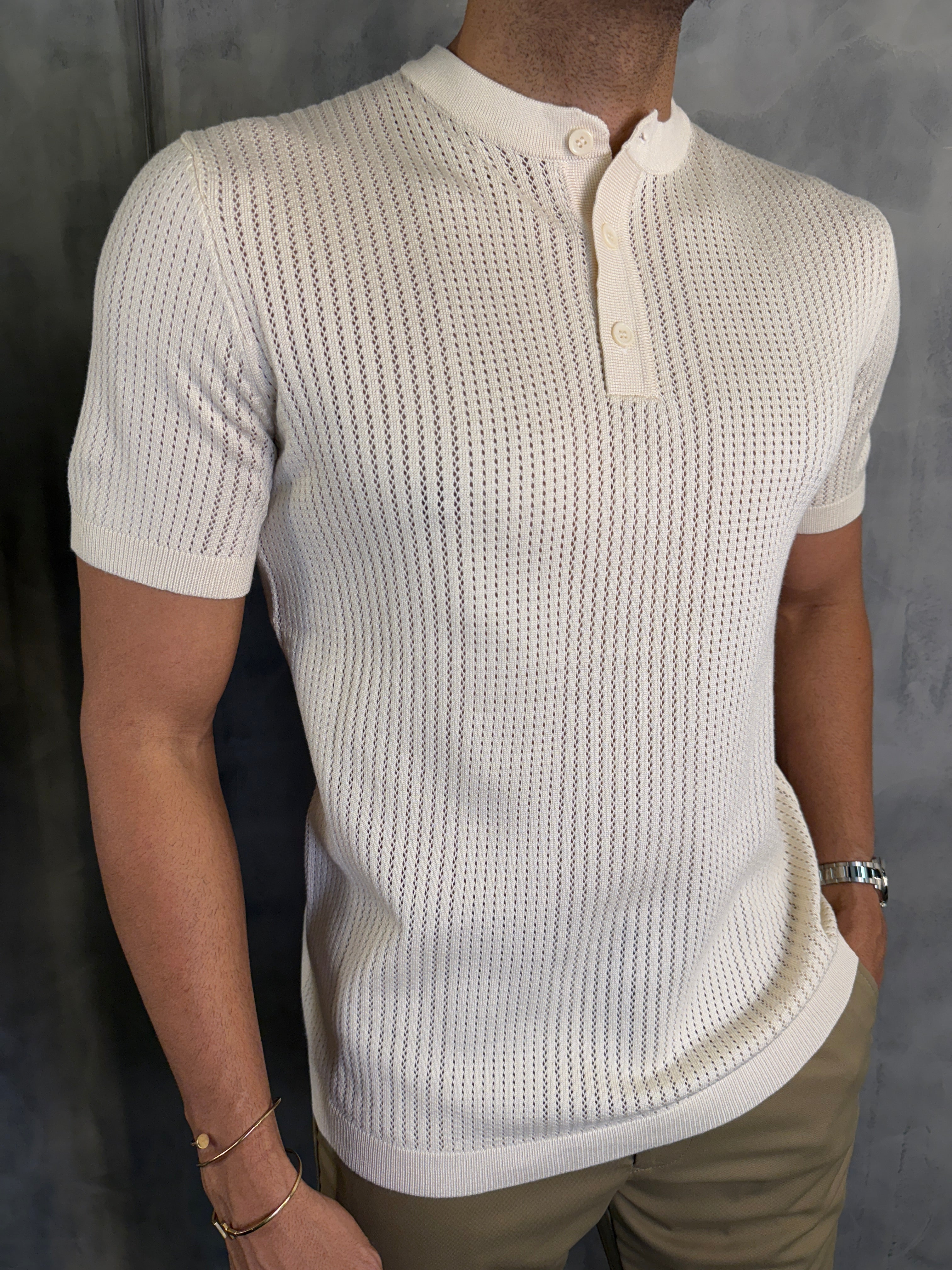 CAMISETA GOLA HENLEY TRICOT PONTO H