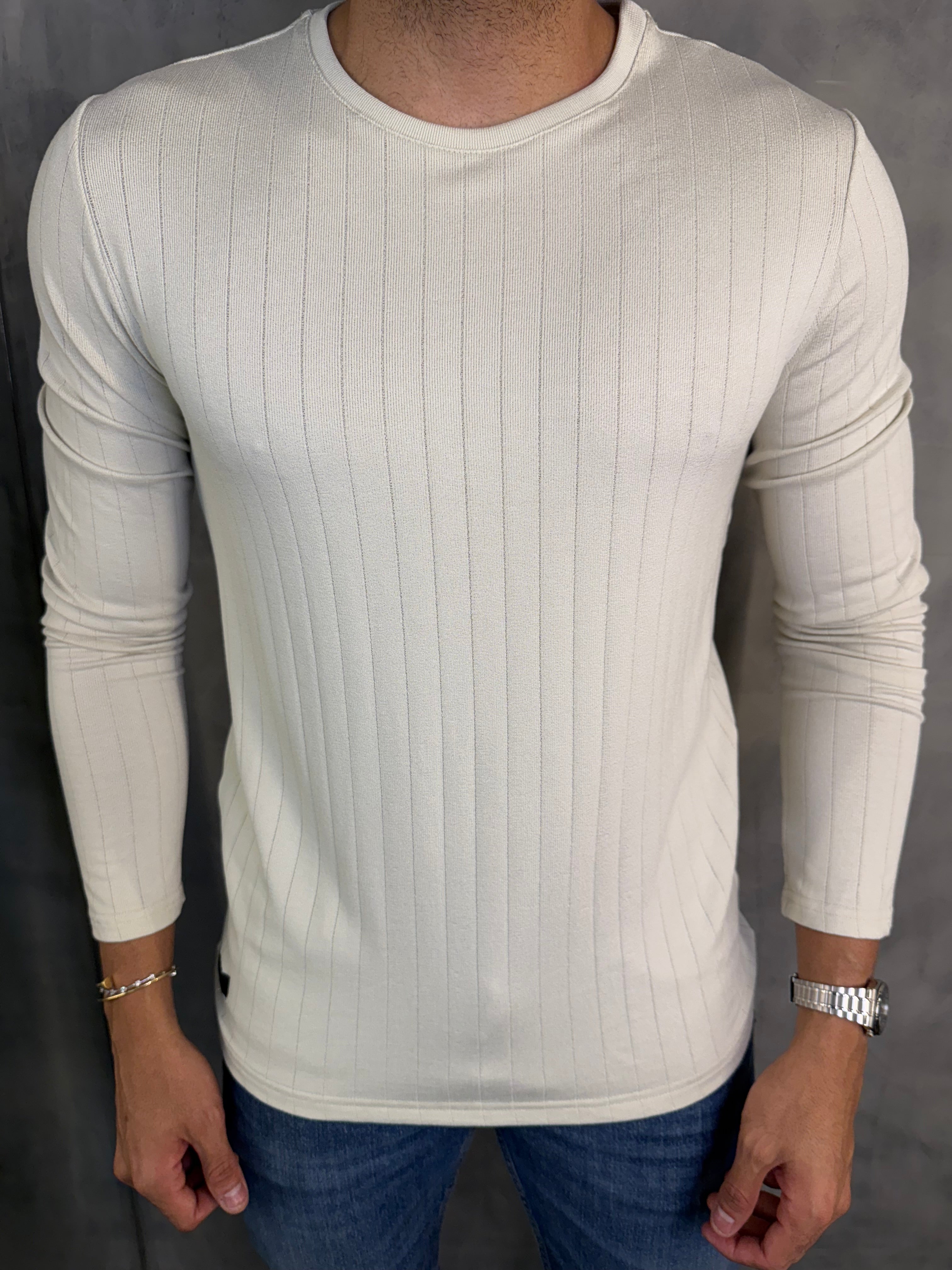 SUETER VISCOSE CANELADO KINGEJOE AREIA
