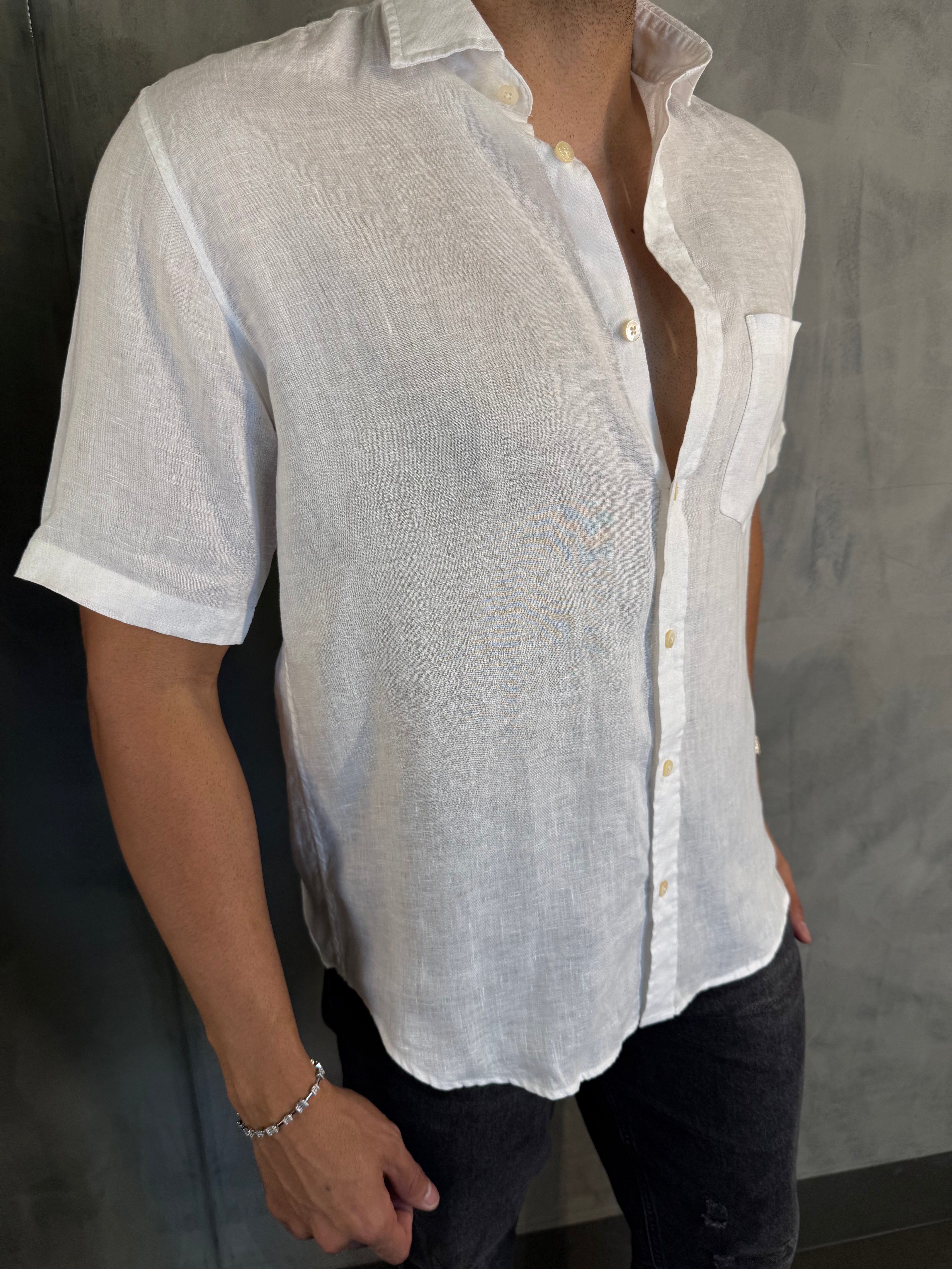 CAMISA M/C PURO LINHO PONTO H BRANCO