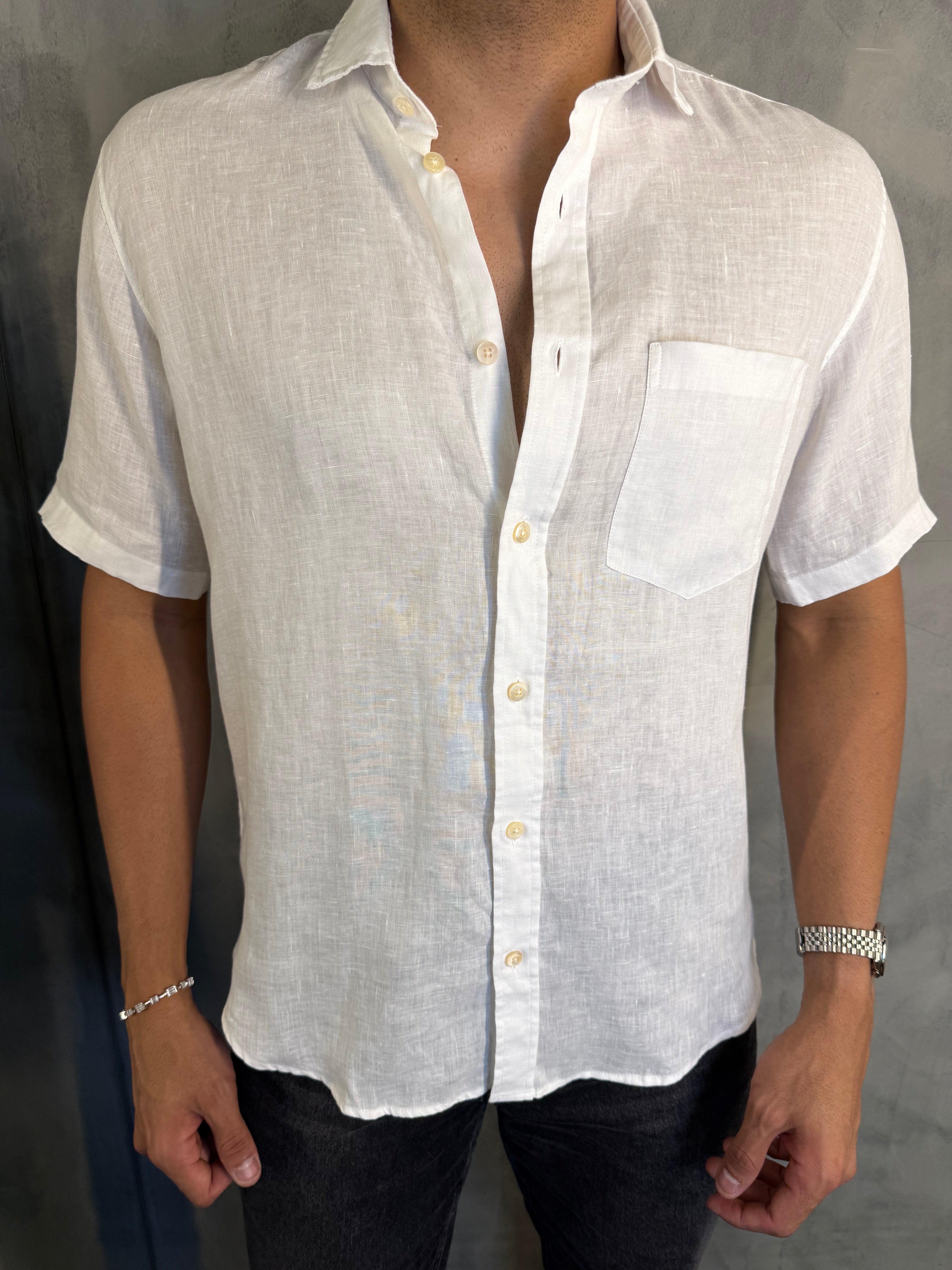CAMISA M/C PURO LINHO PONTO H BRANCO