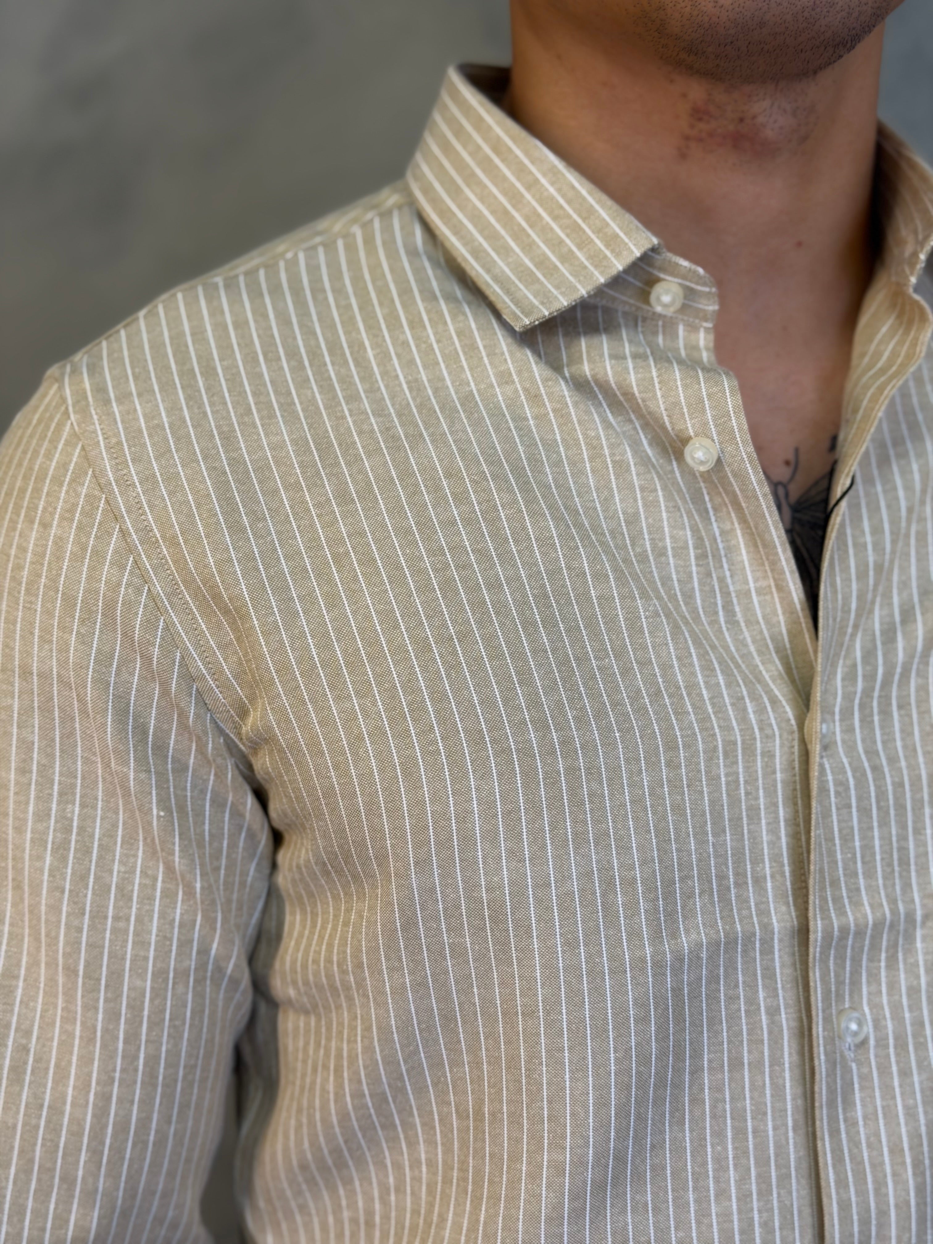 CAMISA M/L OXFORD LISTRAS ZAFFERANO KHAKI