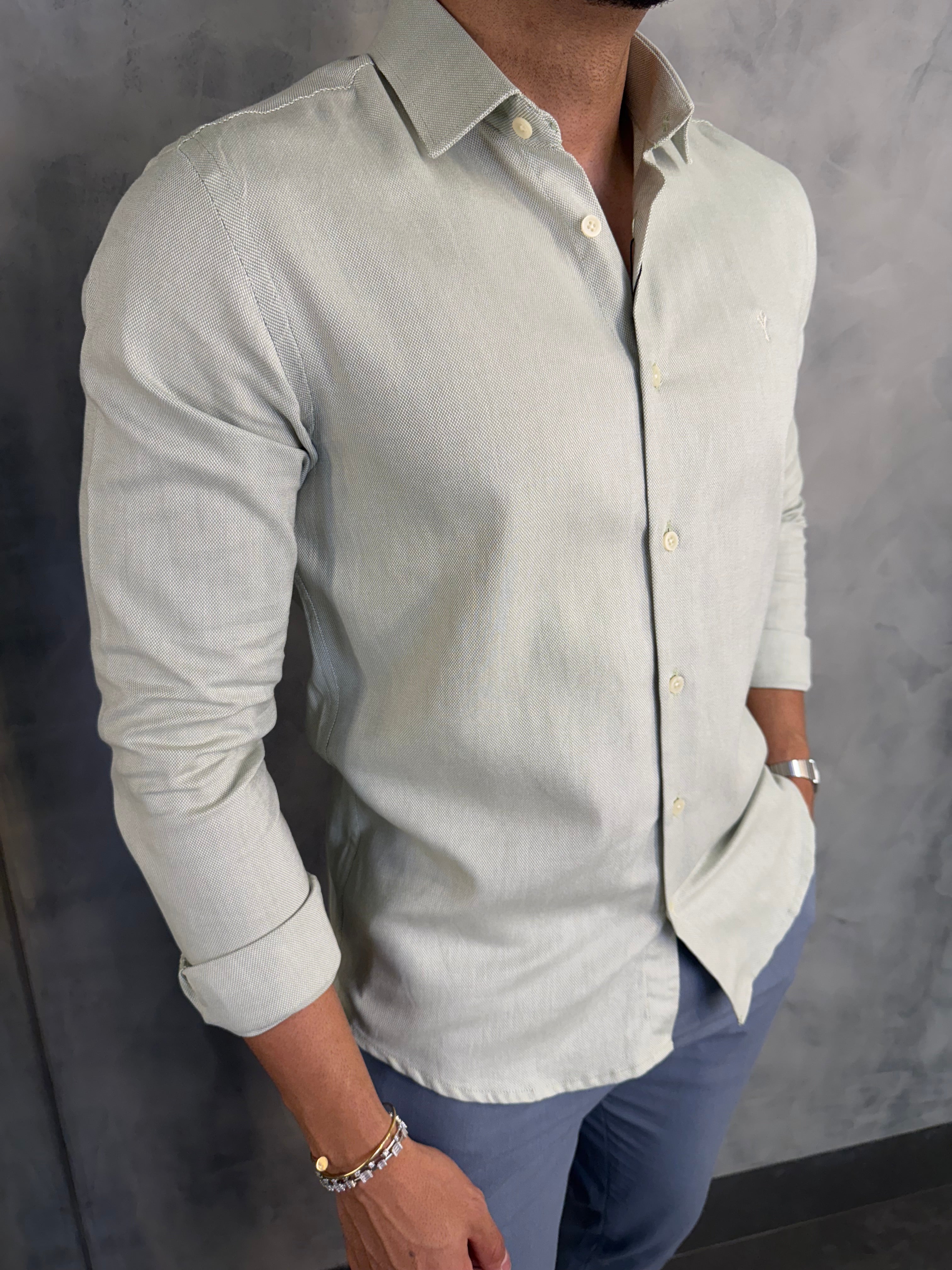 CAMISA M/L JAIPUR INDICCATTO VERDE AGUA