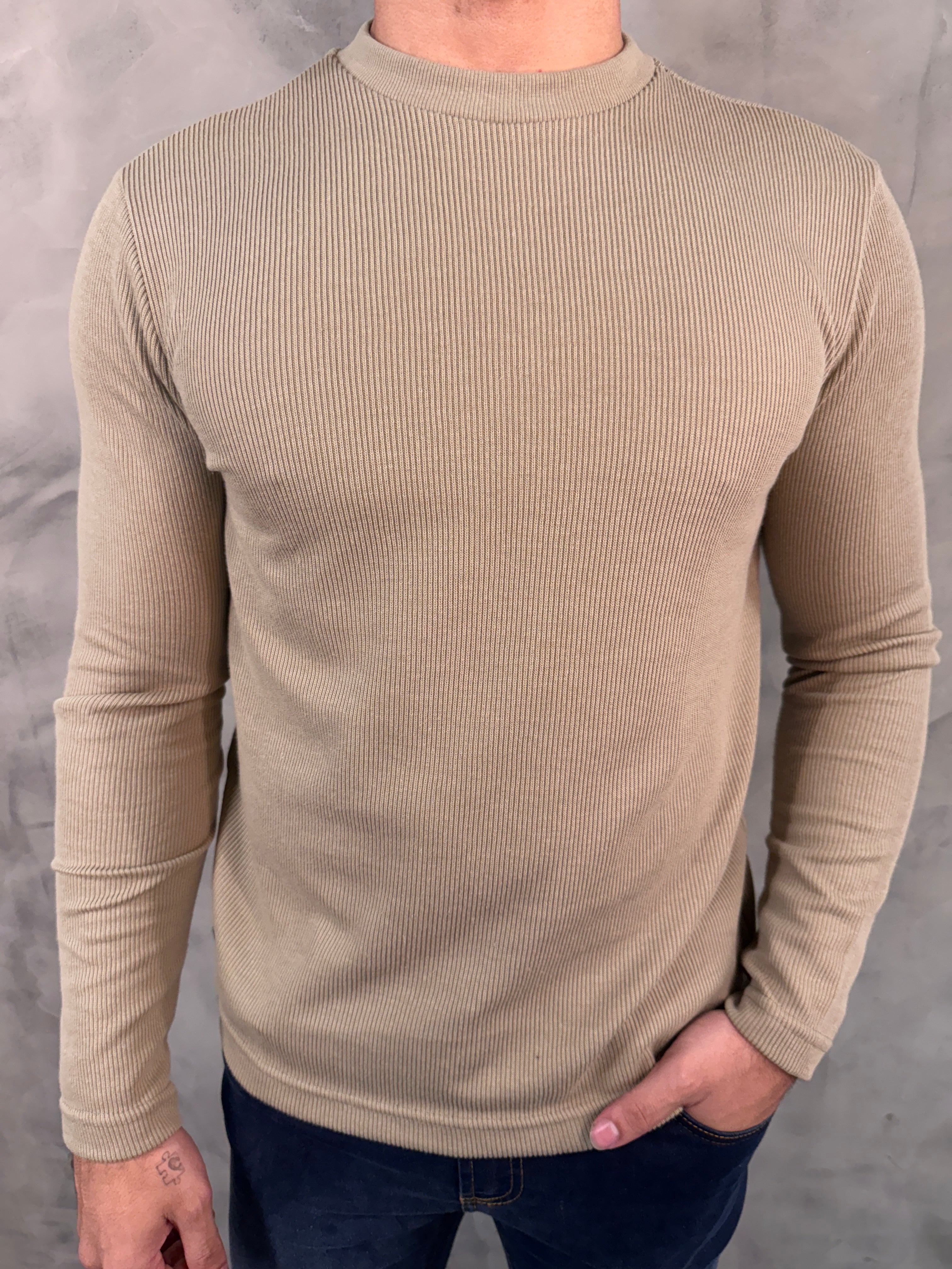 CAMISETA M/L MALHA TRICOT KINGEJOE KHAKI