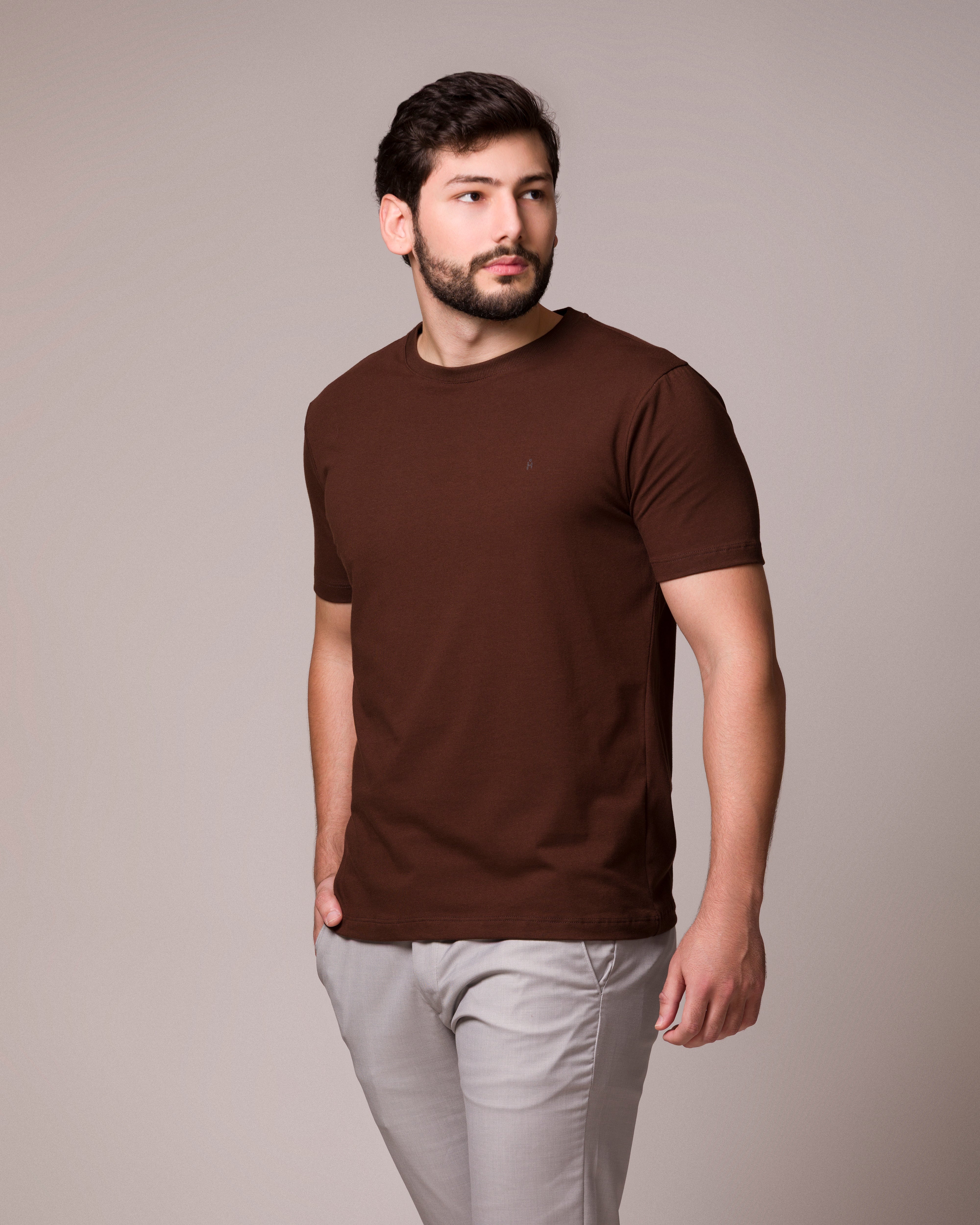 CAMISETA BÁSICA PONTO H MARROM