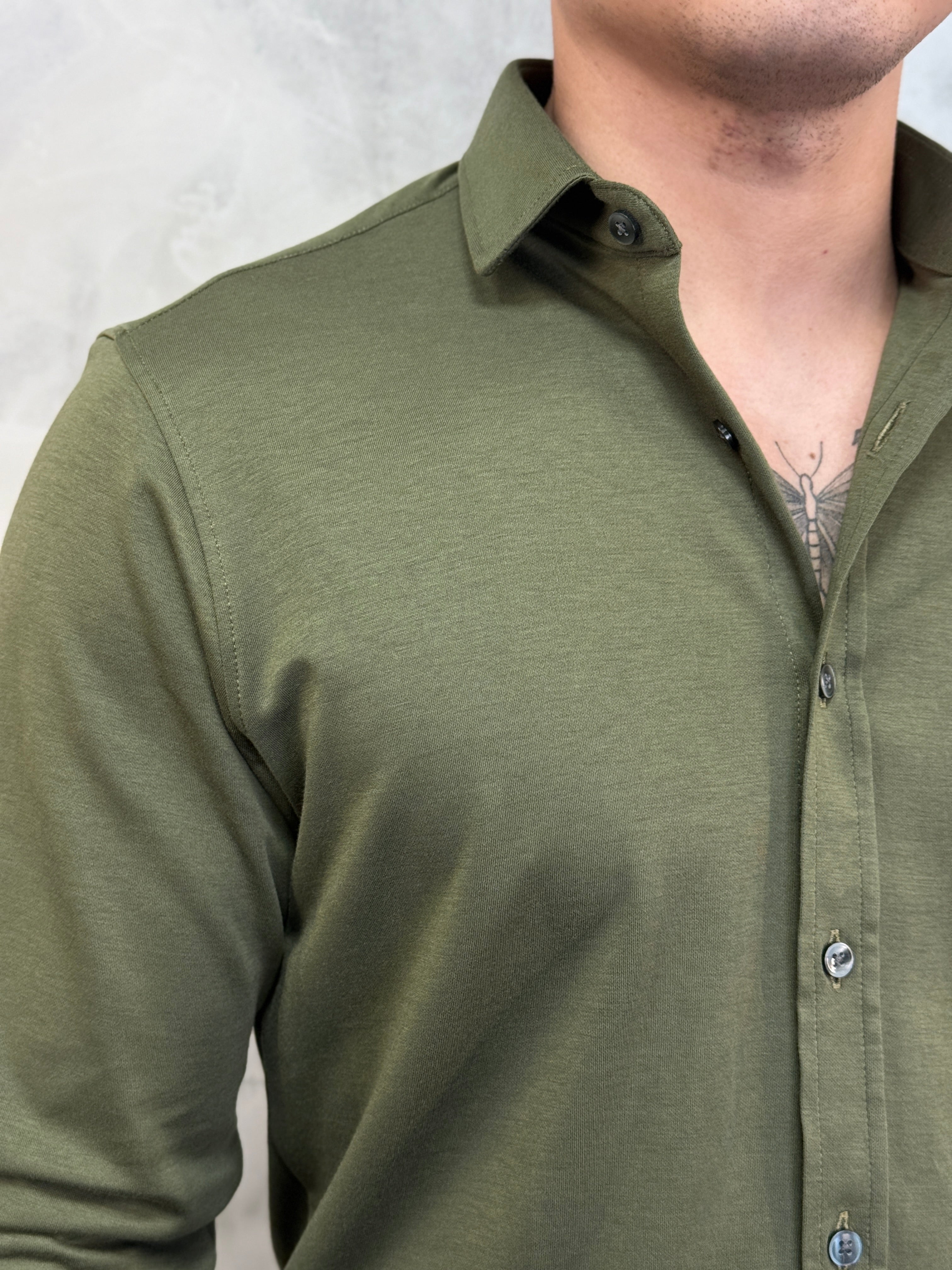 CAMISA M/L ALGODÃO PIMA PONTO H VERDE OLIVA