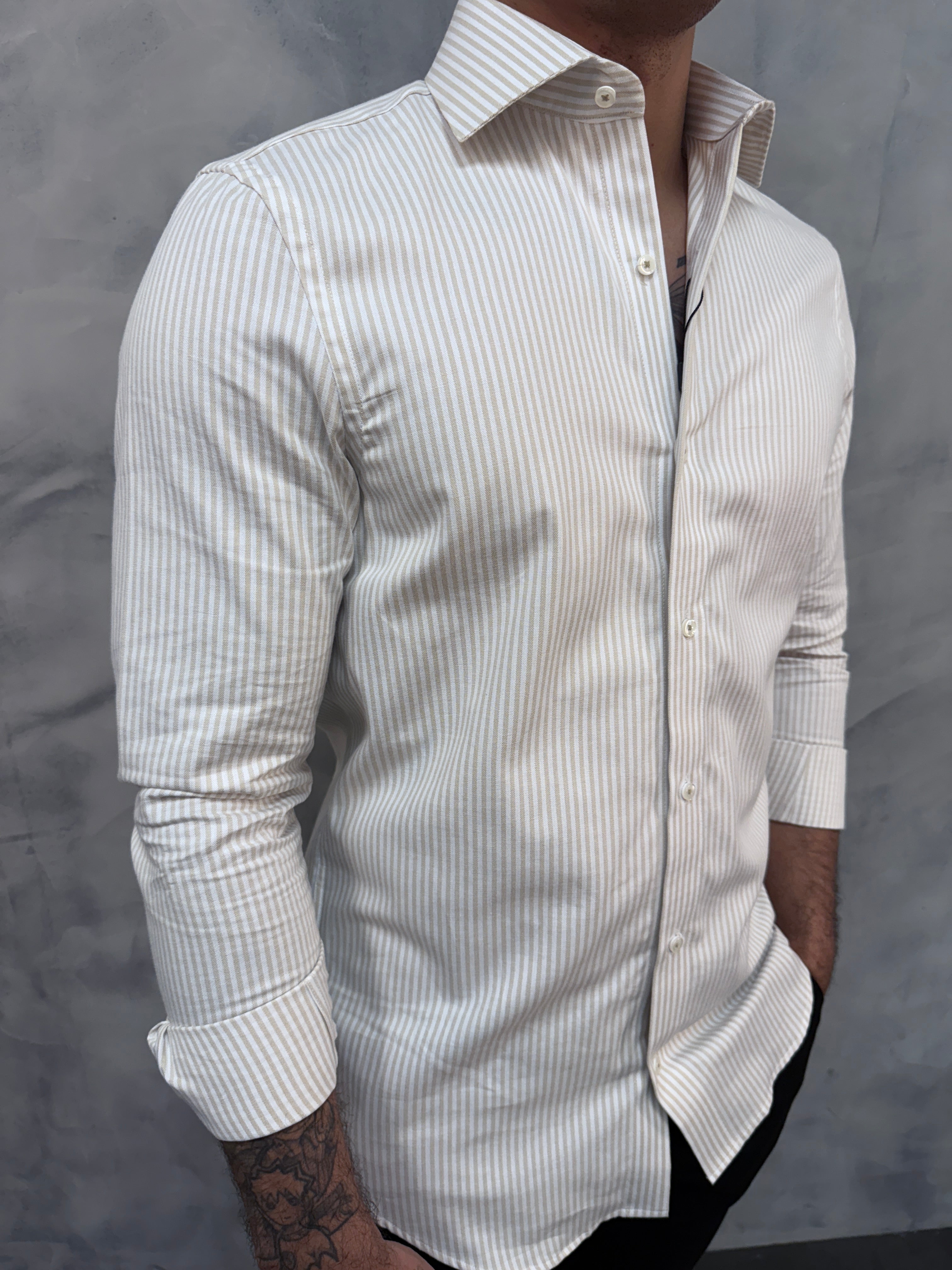 CAMISA M/L OXFORD LISTRAS ARMIATHO BEGE