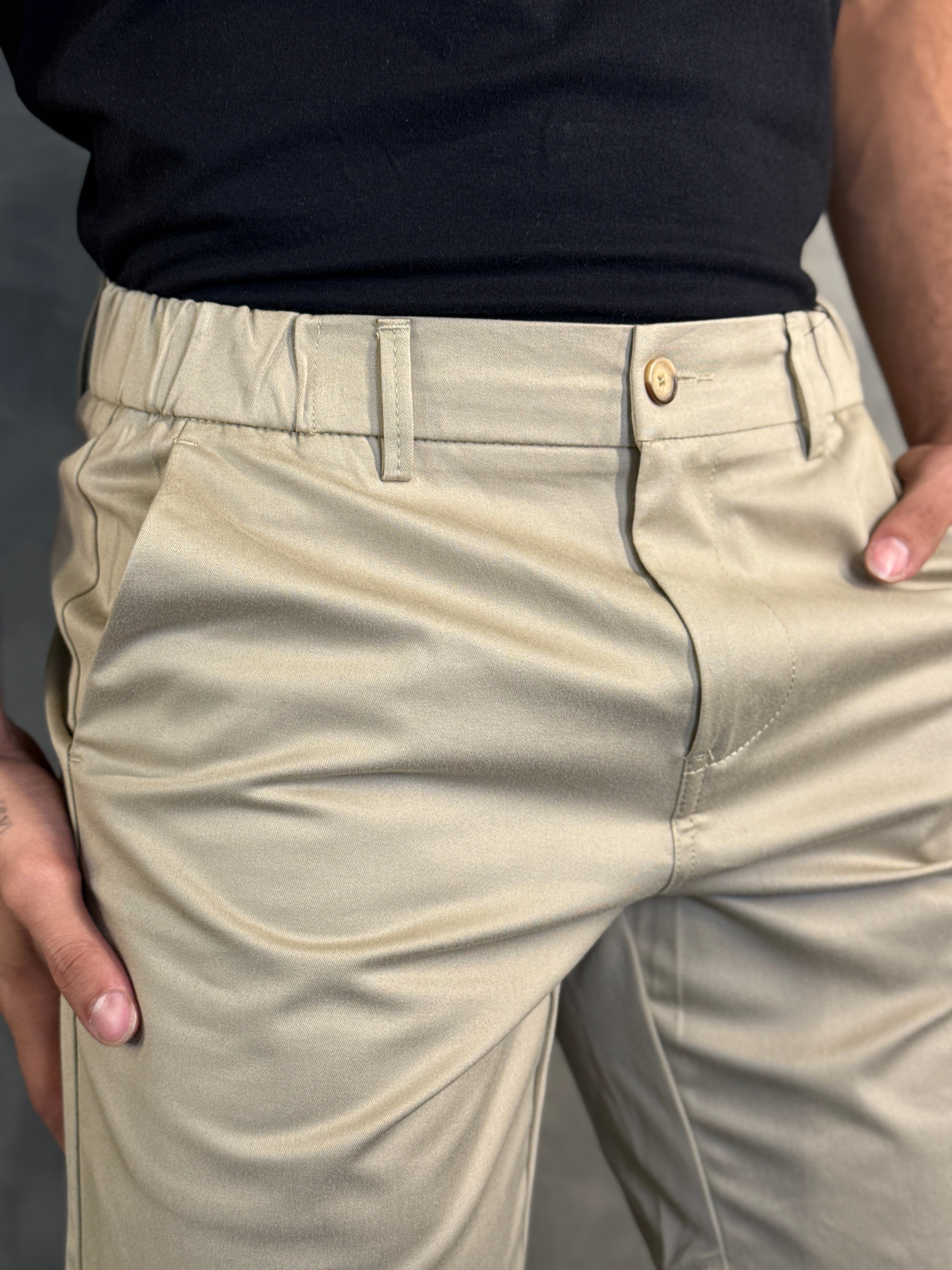 BERMUDA CASUAL-DAY SARJA COLOR CINTURA ELÁSTICA PONTO H KHAKI