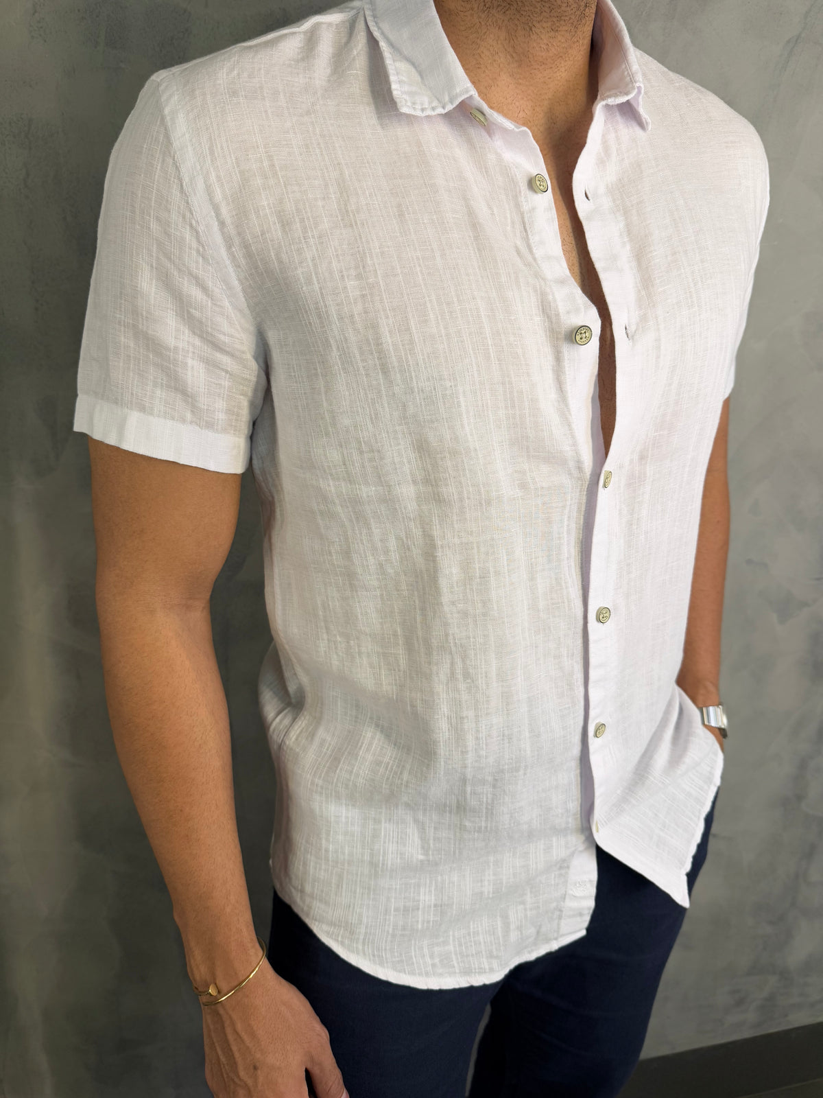 CAMISA DE LINHO M/C SIMPLES RESERVA BRANCO