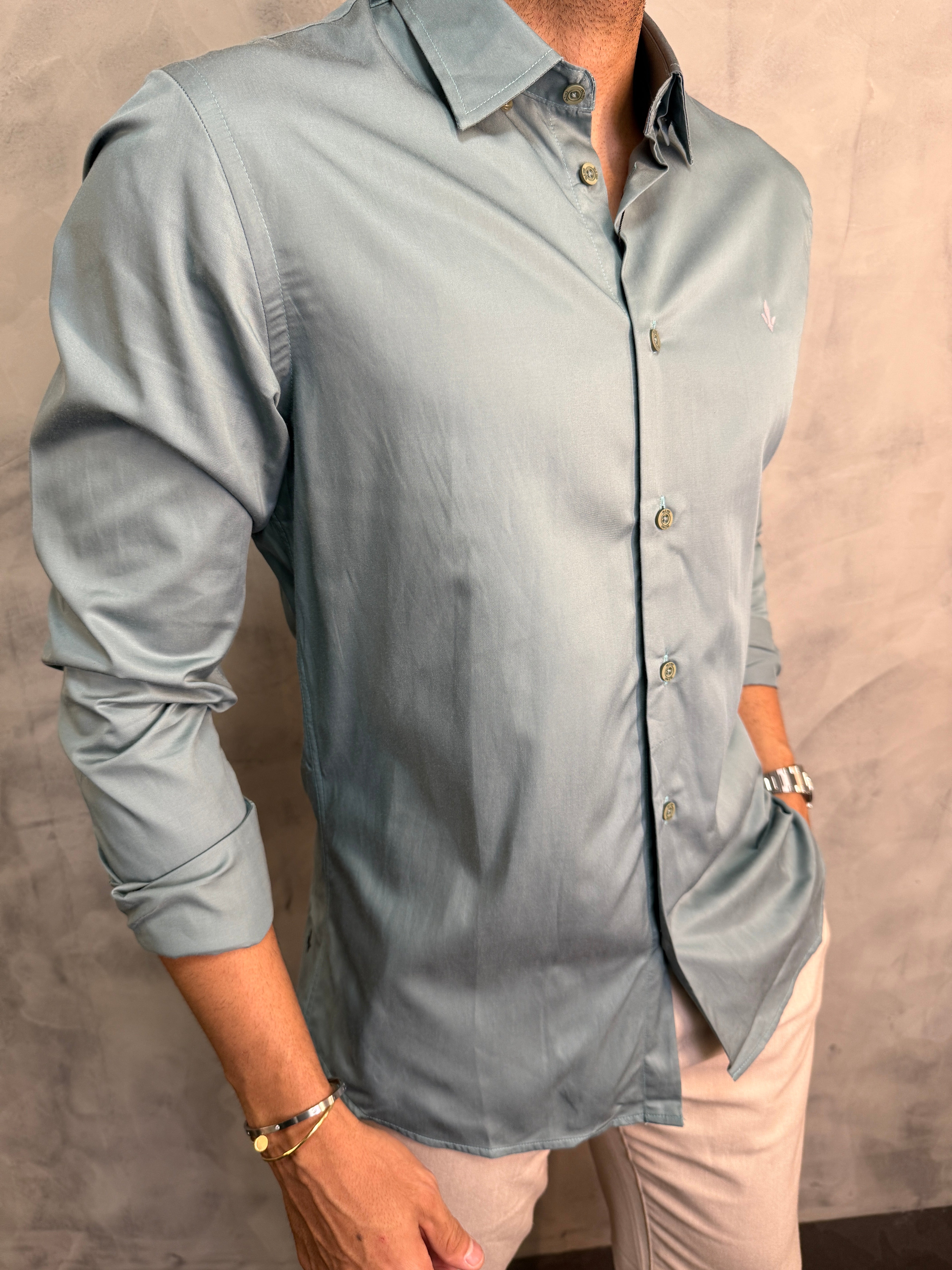 CAMISA M/L ALGODÃO EGÍPCIO SLIM SELECT DLZ VERDE SAVANA