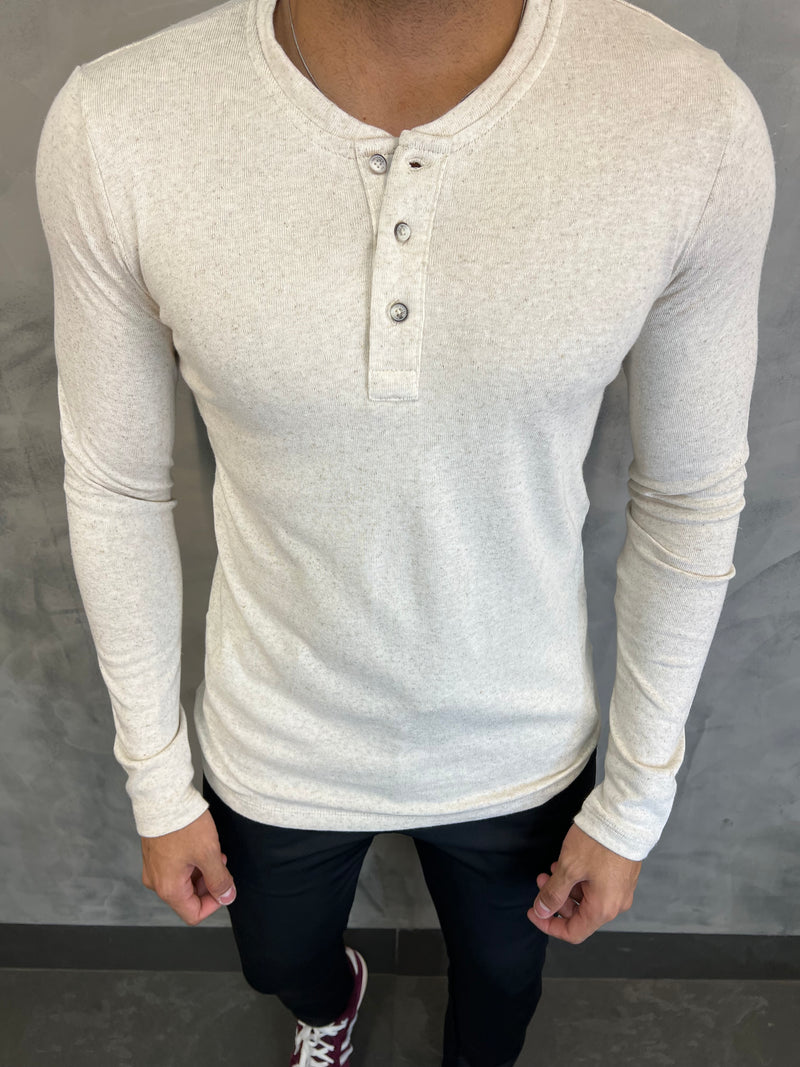 CAMISETA LINHO HENLEY M/L KINGEJOE NATURAL