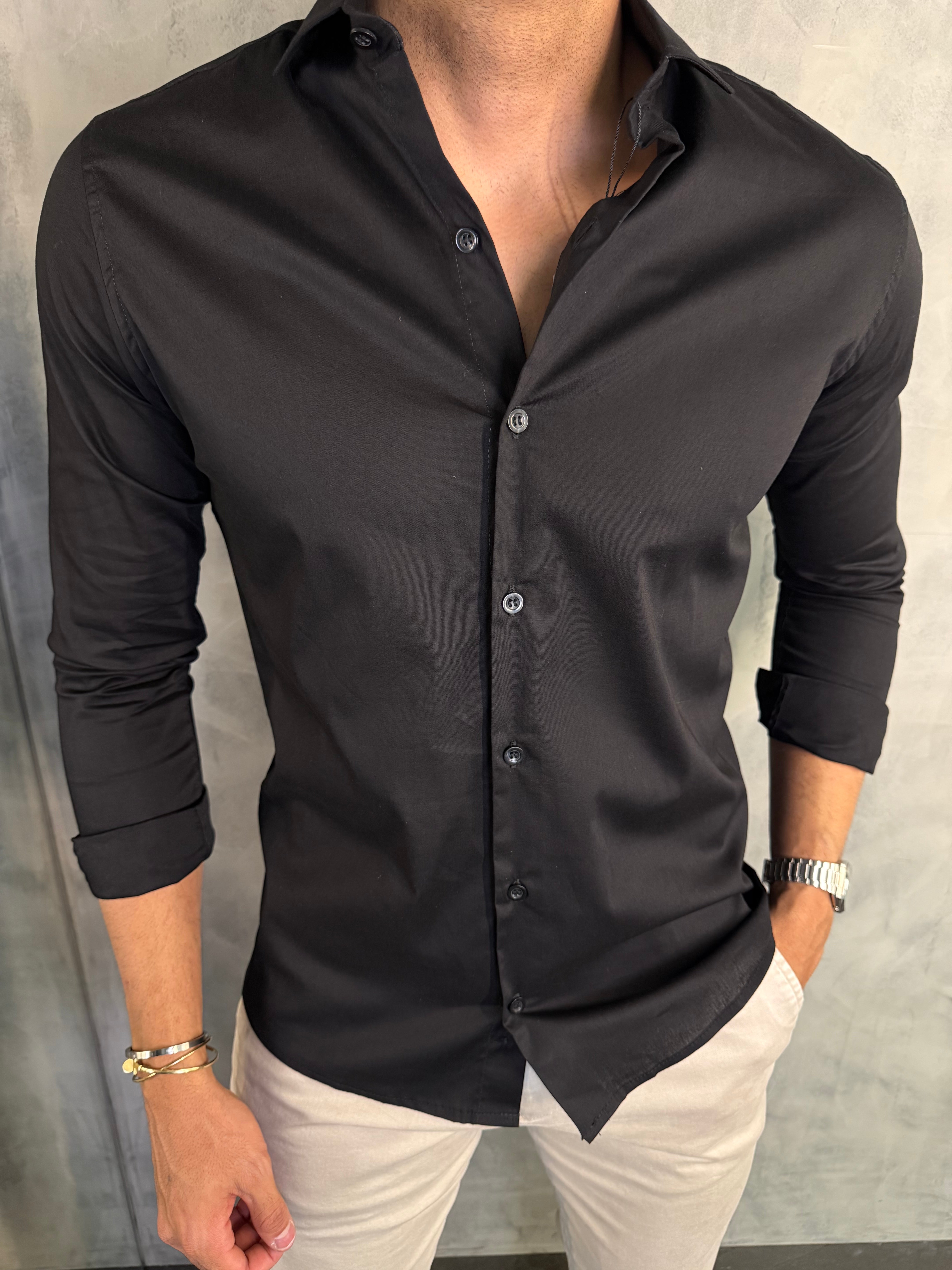 CAMISA MANGA LONGA PONTO H PRETO