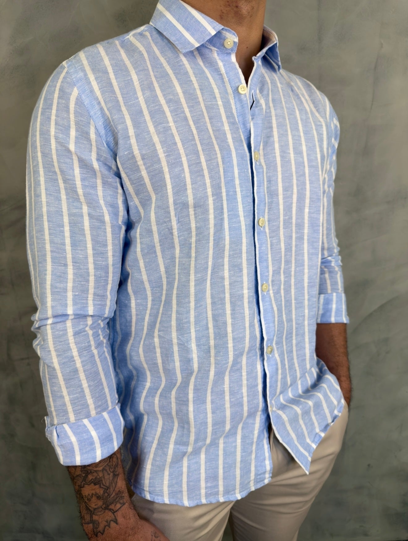 CAMISA M/L SOSSEGO PONTO H LISTRAS AZUL BB