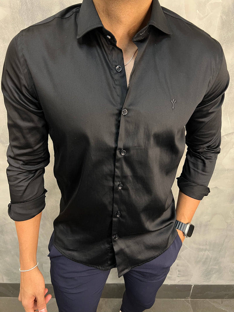 CAMISA ACETINADA STRETCH SLIM FIT M/L INDICCATTO PRETO