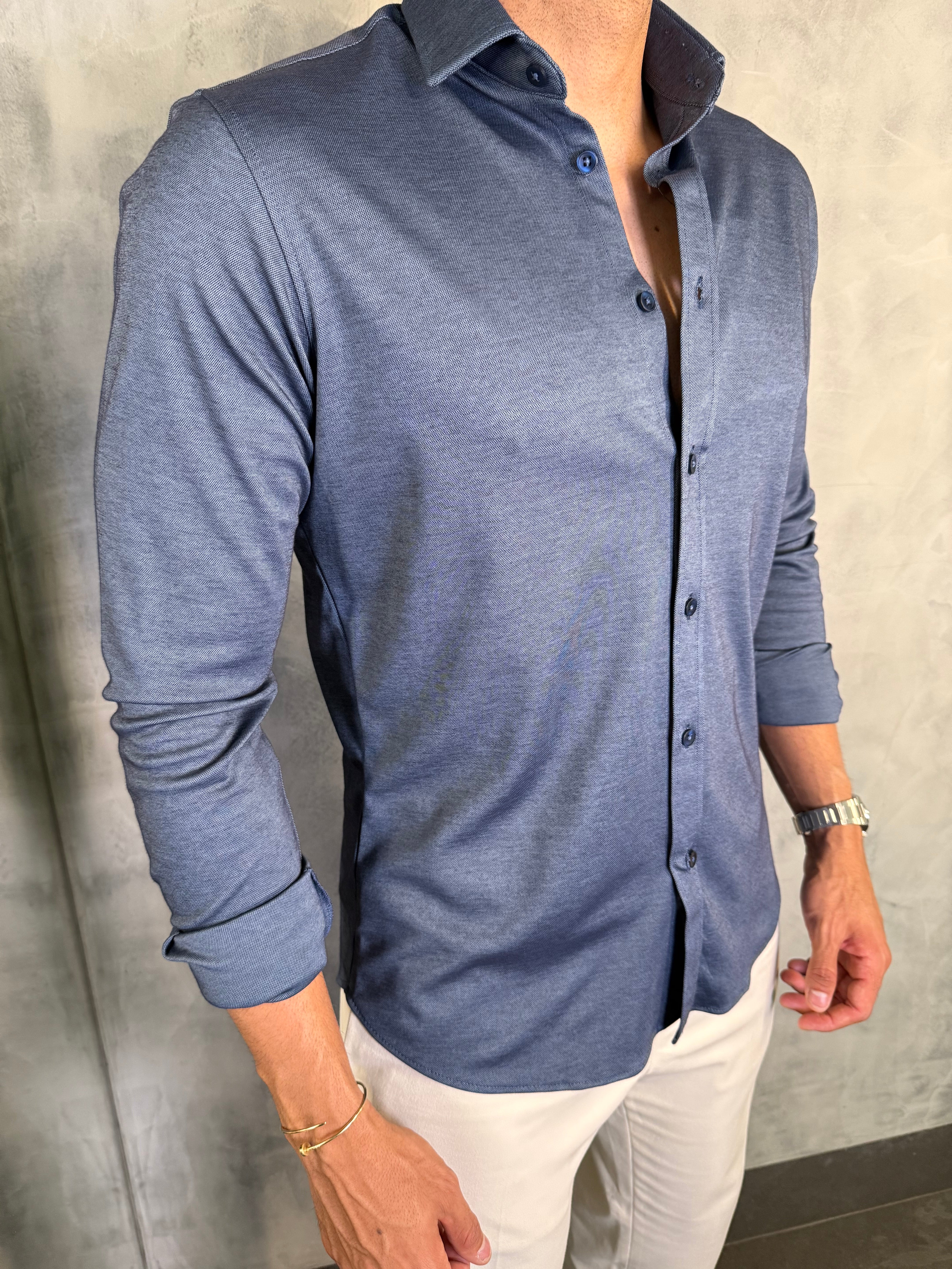 CAMISA M/L ALGODÃO PIMA PONTO H AZUL MARINHO