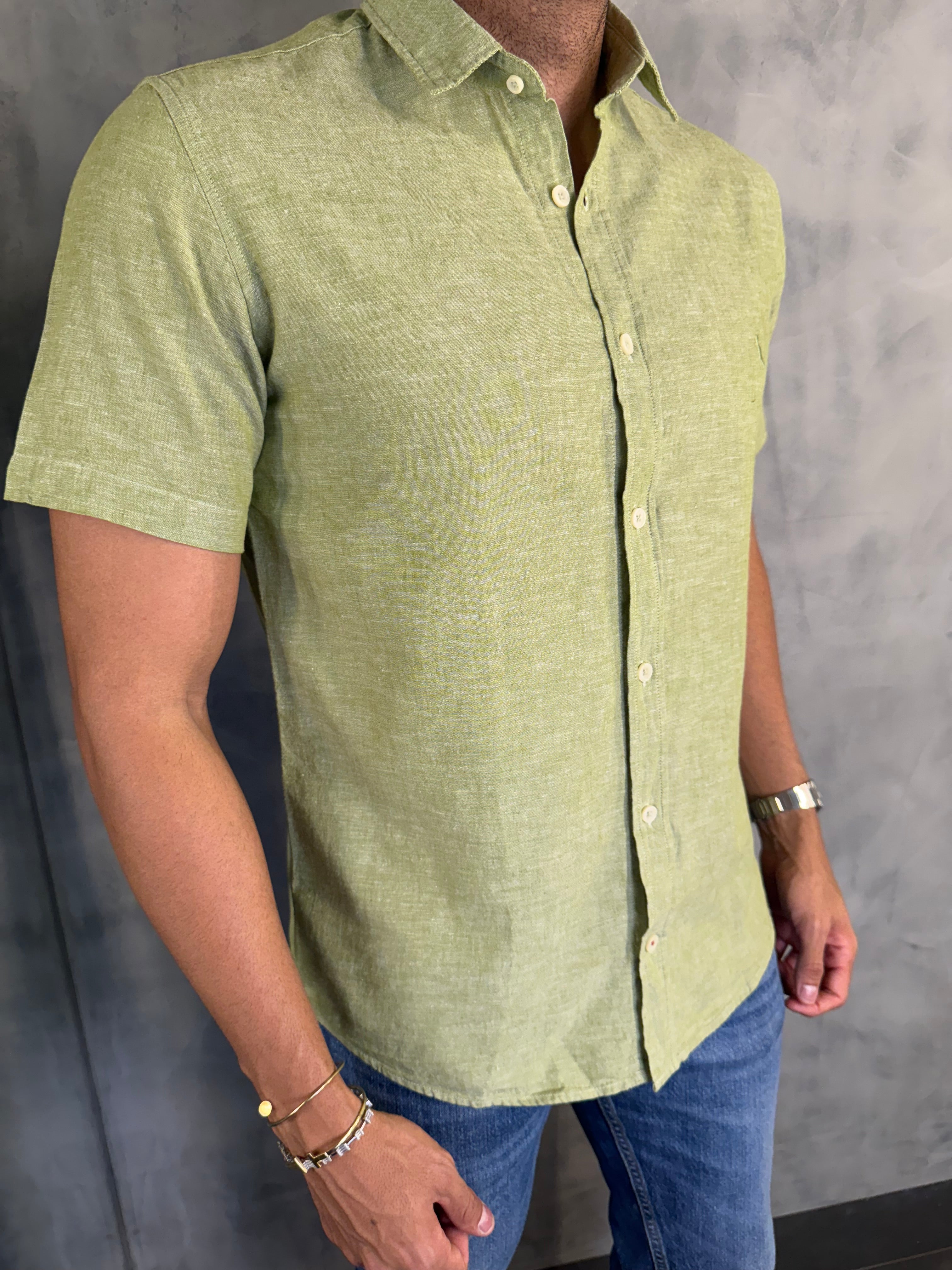 CAMISA M/C LINHO PIENZA RESERVA PISTACHE