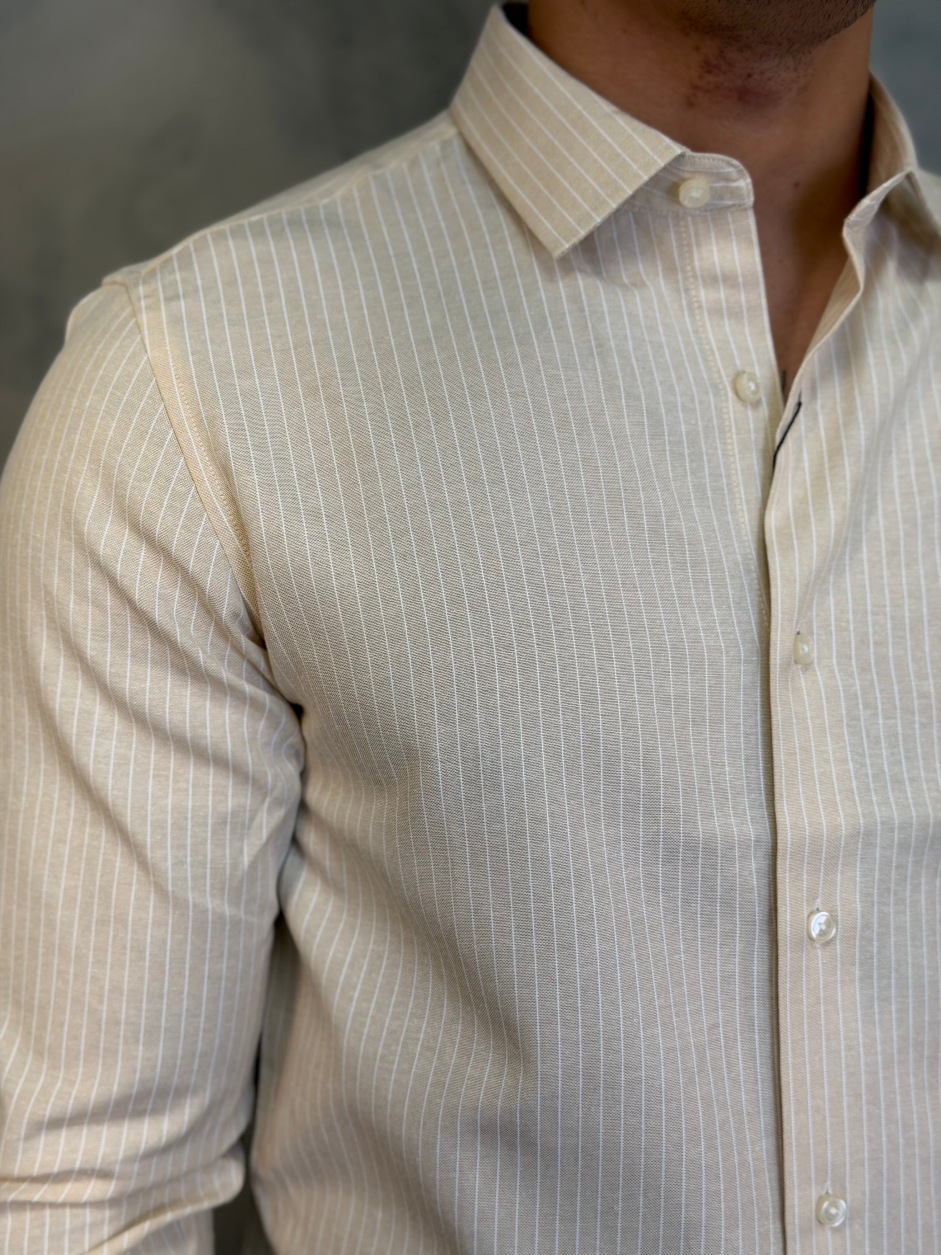 CAMISA M/L OXFORD LISTRAS ZAFFERANO BEGE