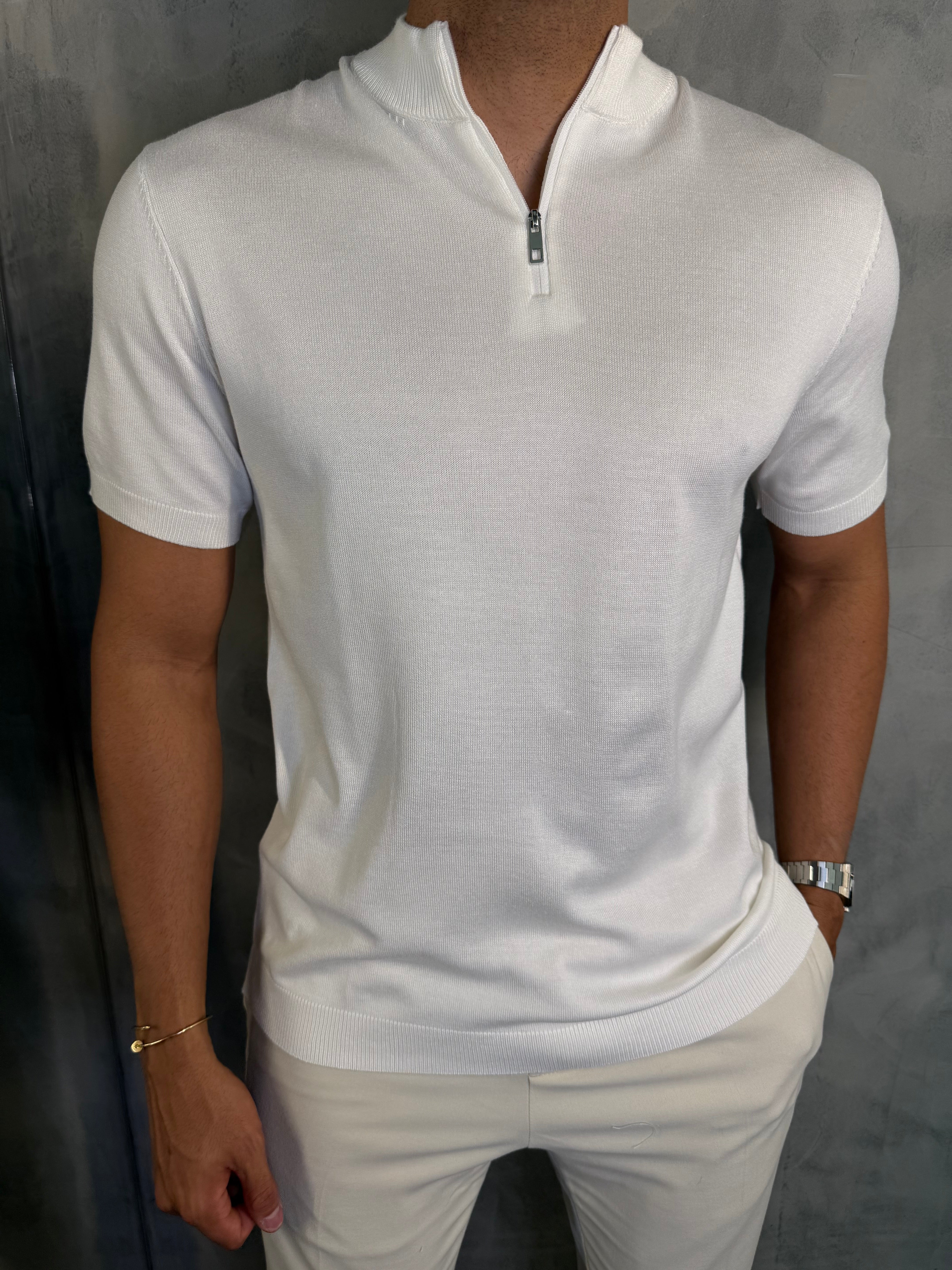 CAMISETA GOLA MÉDIA ZÍPER TRICOT PONTO H