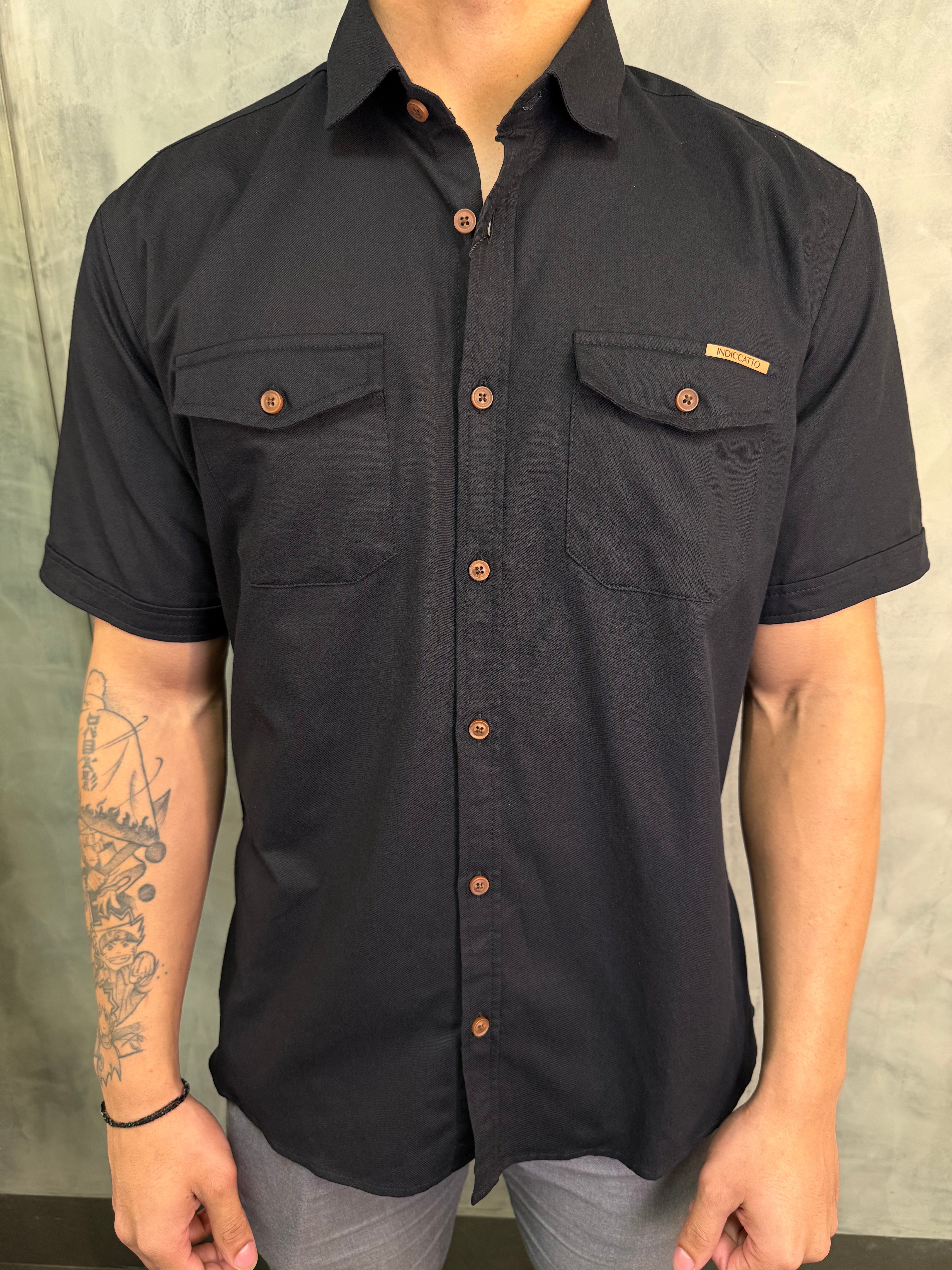 CAMISA DE SARJA M/C INDICCATTO PRETO
