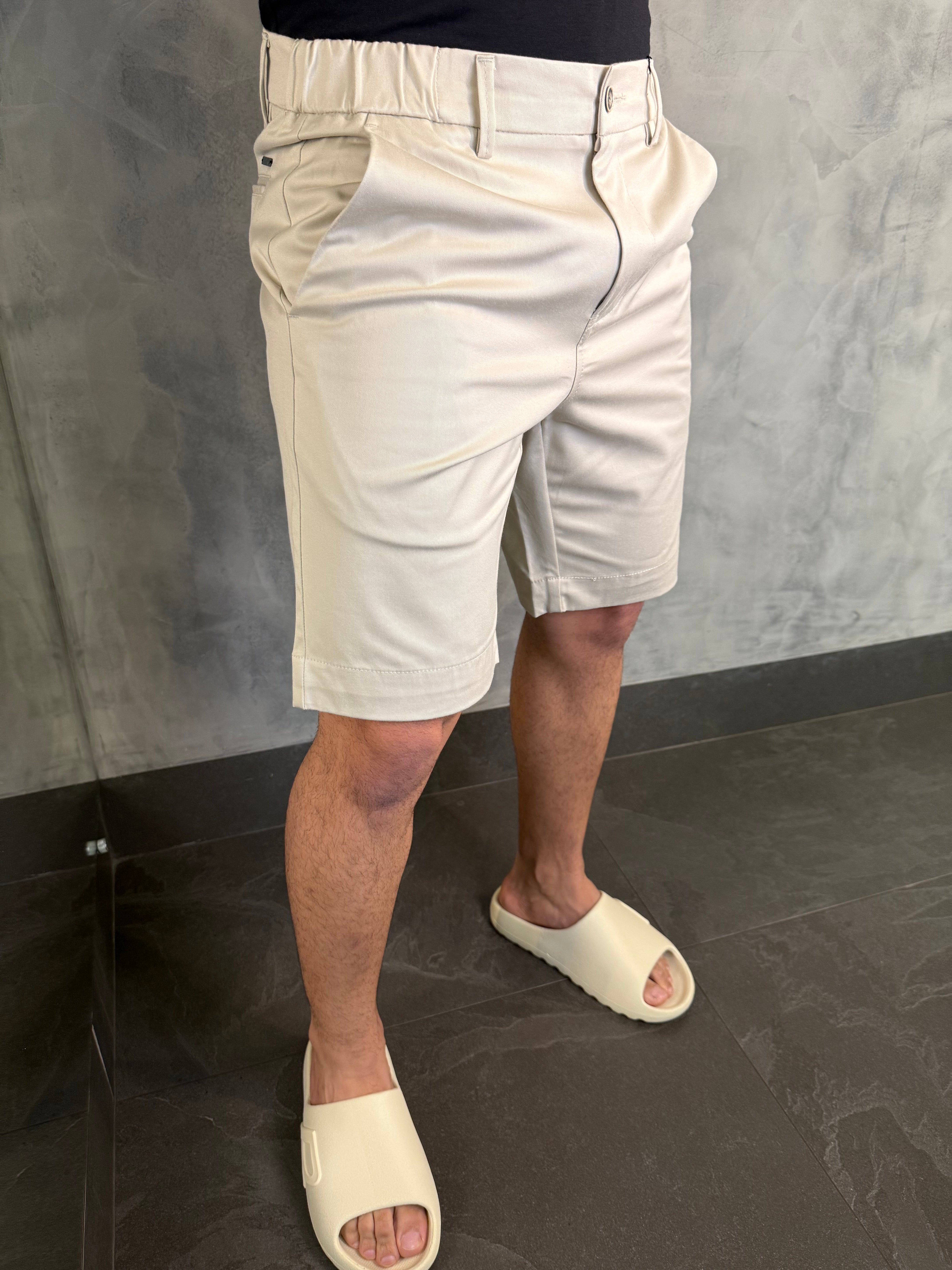 BERMUDA CASUAL-DAY SARJA COLOR CINTURA ELÁSTICA PONTO H AREIA