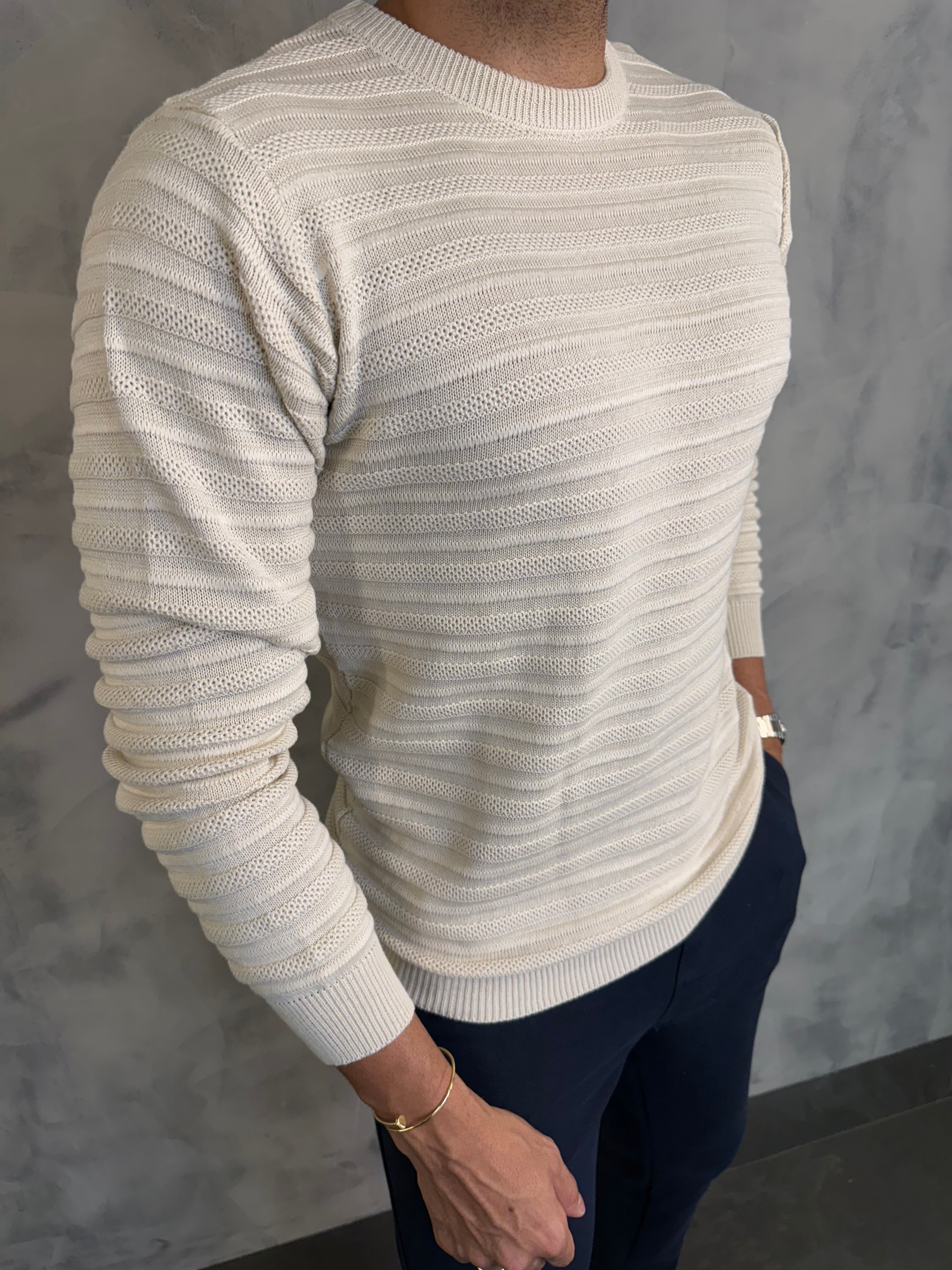 SUETER TRICOT TEXTURA KINGEJOE AREIA