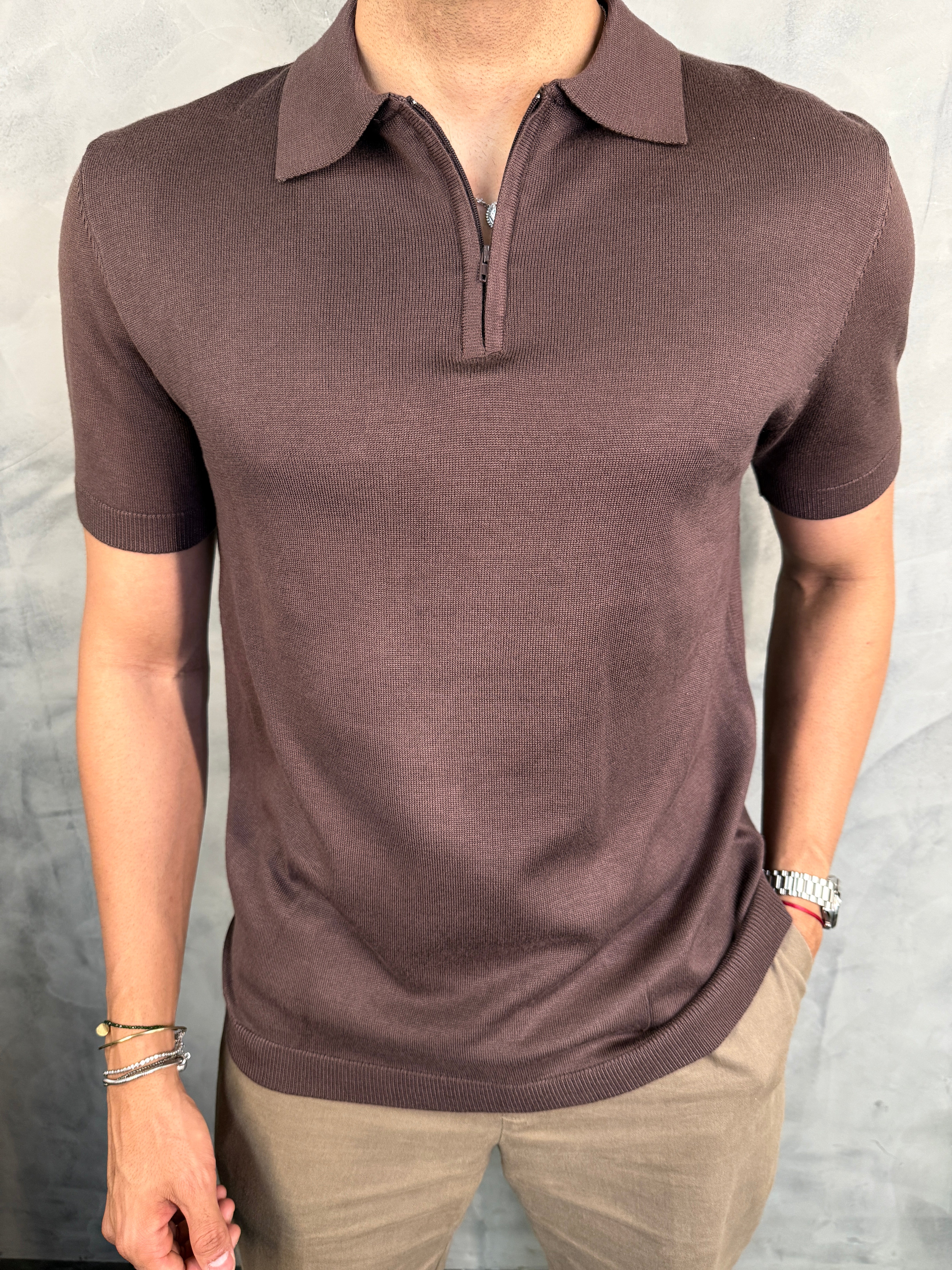 POLO TRICOT GOLA ZIPER PONTO H
