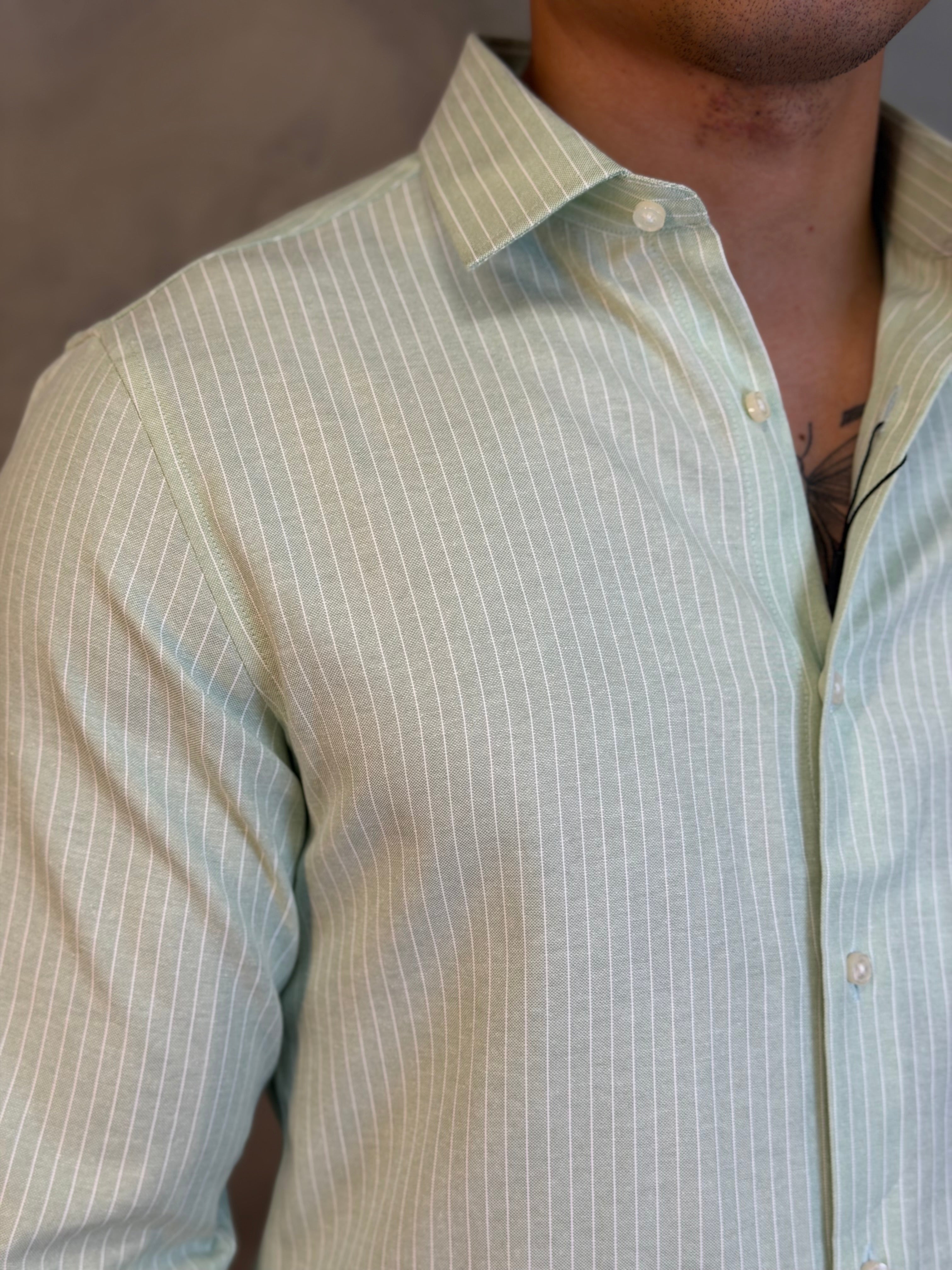CAMISA M/L OXFORD LISTRAS ZAFFERANO VERDE AGUA