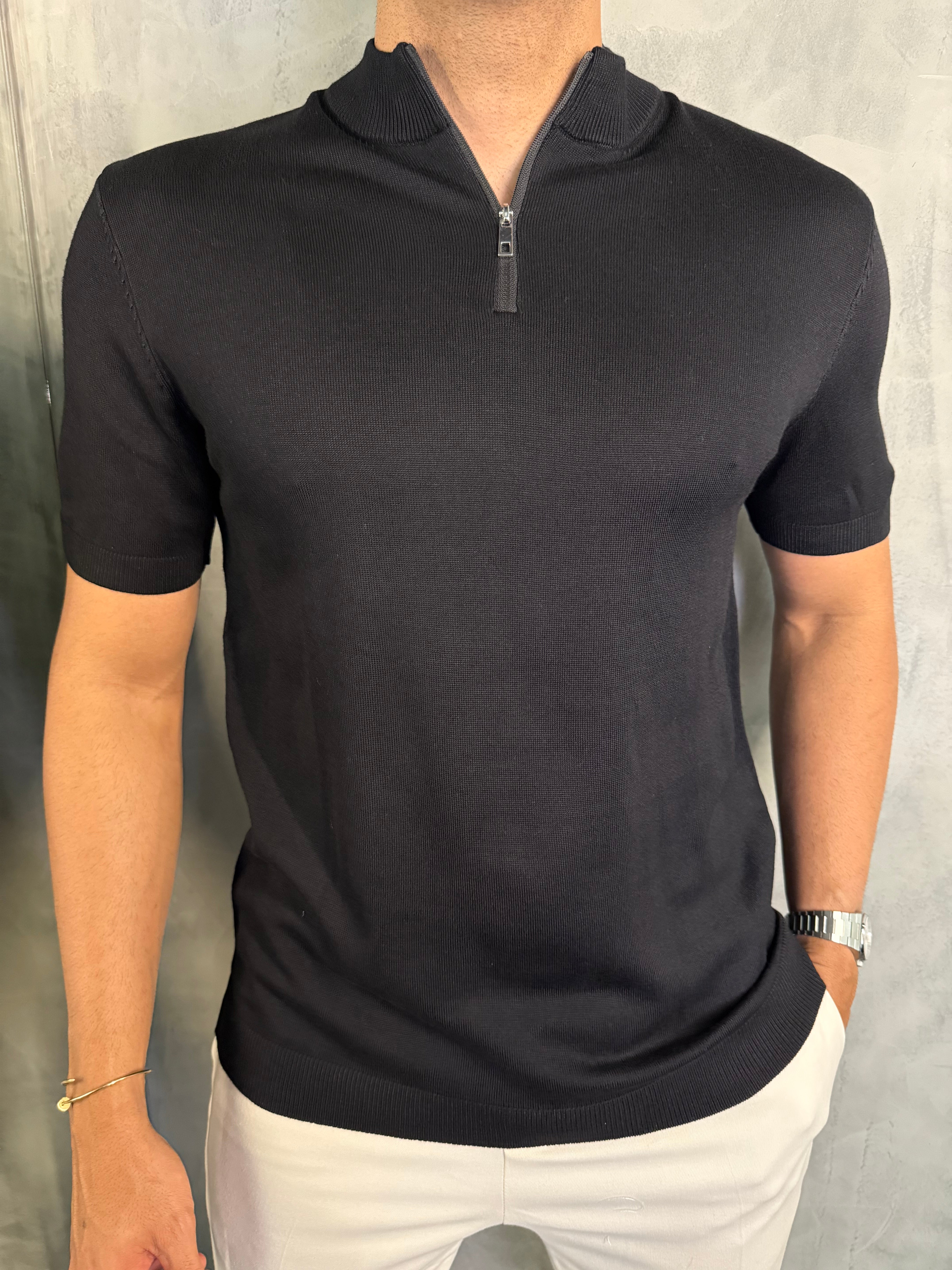 CAMISETA GOLA MÉDIA ZÍPER TRICOT PONTO H